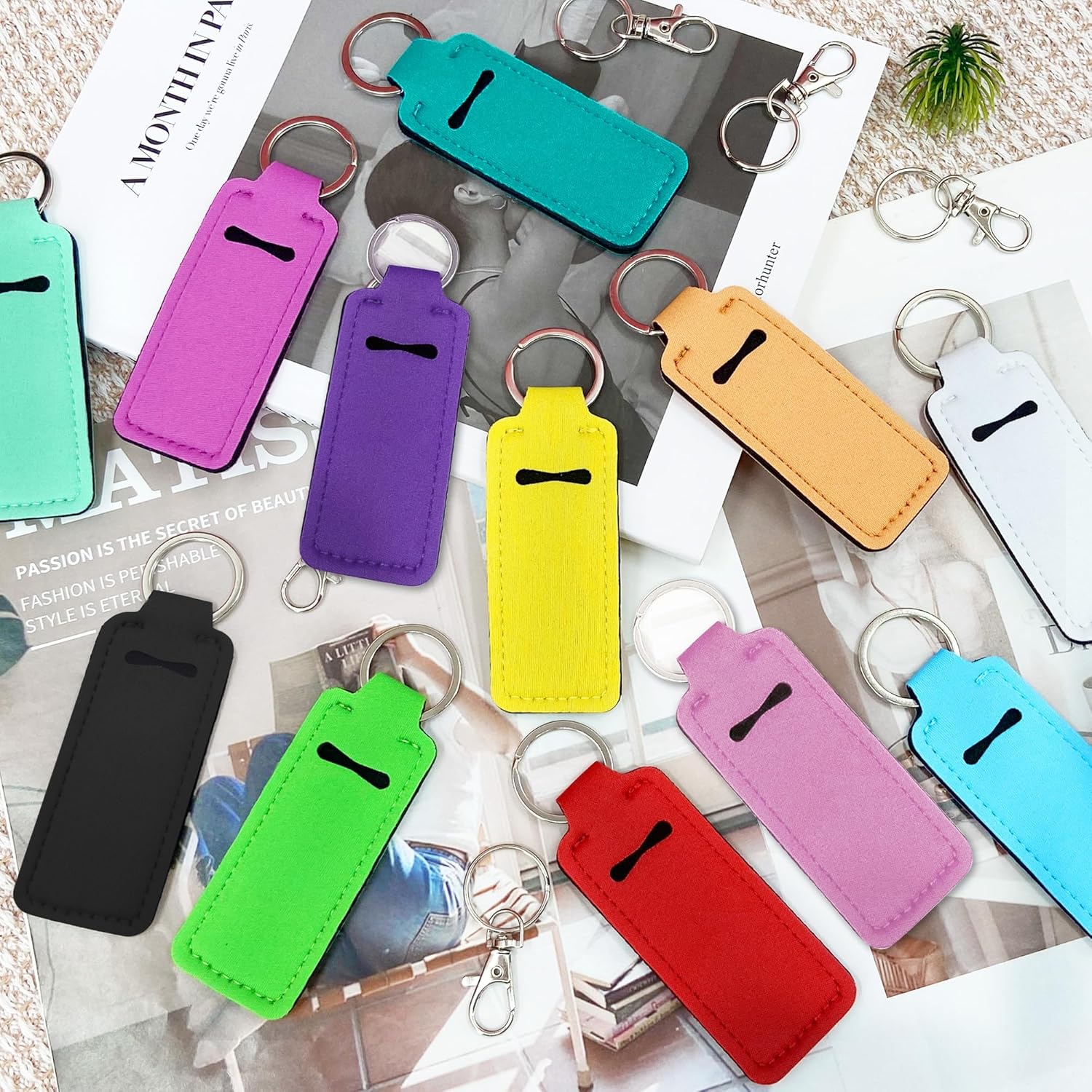 24 Pieces Chapstick Keychain Holder Lip Balm Holder Keychains Neoprene Lipstick Holder with 24 Pieces Metal Clip Cords for Purse Backpack - Image 7