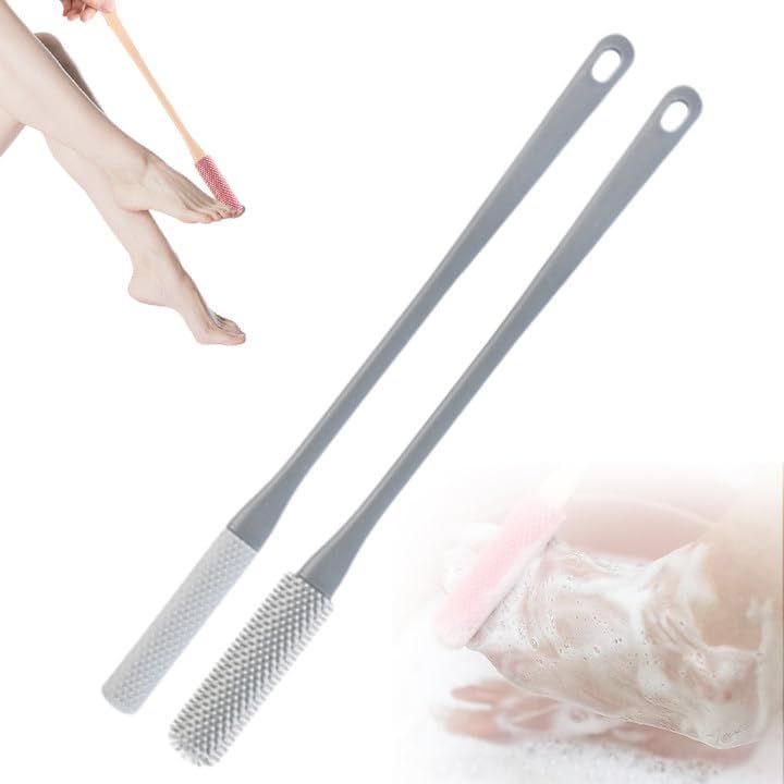 Toe Gap Cleaning Brush, Foot Back Scrubber in Shower, Long Handle Foot Bath Brush, Silicone Body Scrubber, Exfoliating for Men and Women (Gray) - Image 1