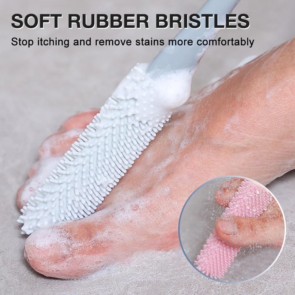 Toe Gap Cleaning Brush, Foot Back Scrubber in Shower, Long Handle Foot Bath Brush, Silicone Body Scrubber, Exfoliating for Men and Women (Gray) - Image 3