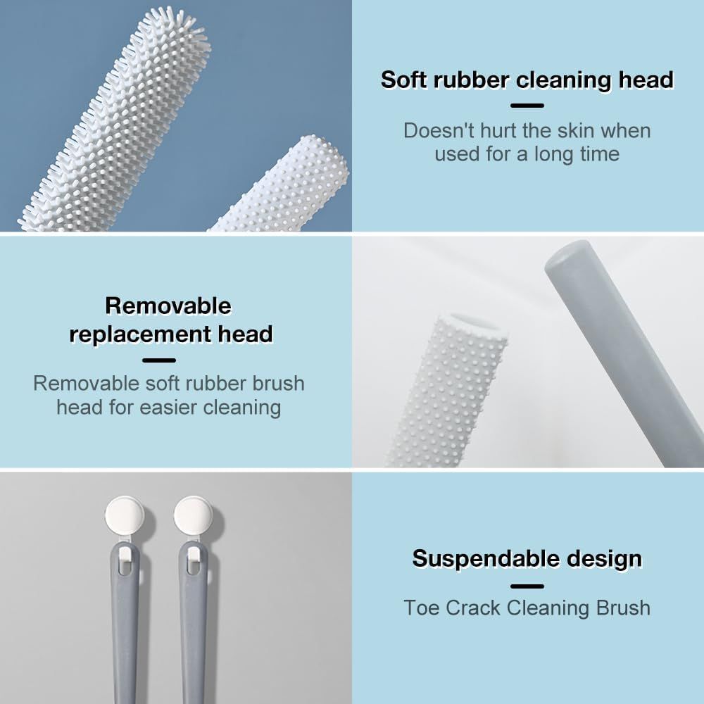 Toe Gap Cleaning Brush, Foot Back Scrubber in Shower, Long Handle Foot Bath Brush, Silicone Body Scrubber, Exfoliating for Men and Women (Gray) - Image 4