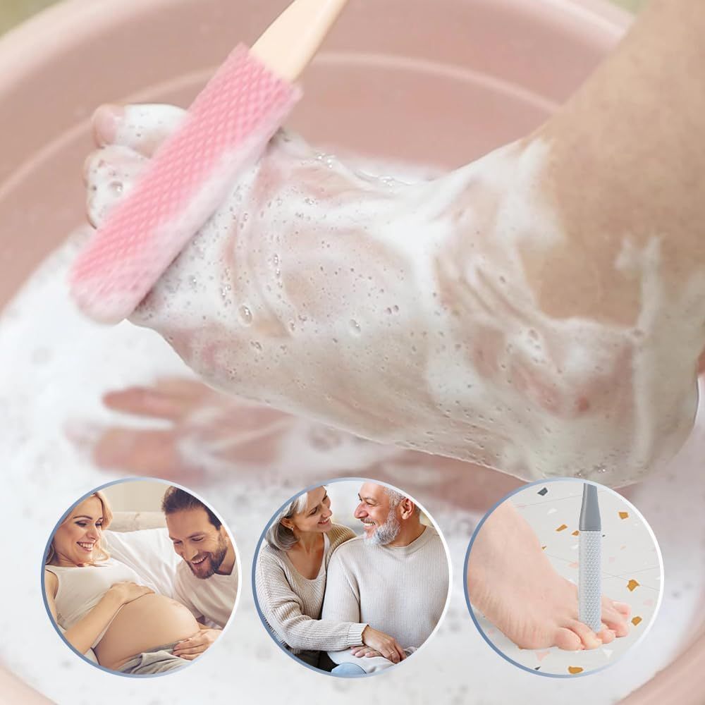 Toe Gap Cleaning Brush, Foot Back Scrubber in Shower, Long Handle Foot Bath Brush, Silicone Body Scrubber, Exfoliating for Men and Women (Gray) - Image 6