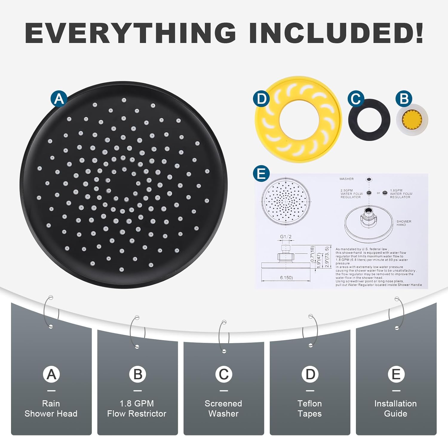 Shower Head High Pressure Rain, Luxury Bathroom Showerhead with Adjustable Angles, Anti-Clogging Silicone Nozzles - 6 Inch Round, Matte Black - Image 4