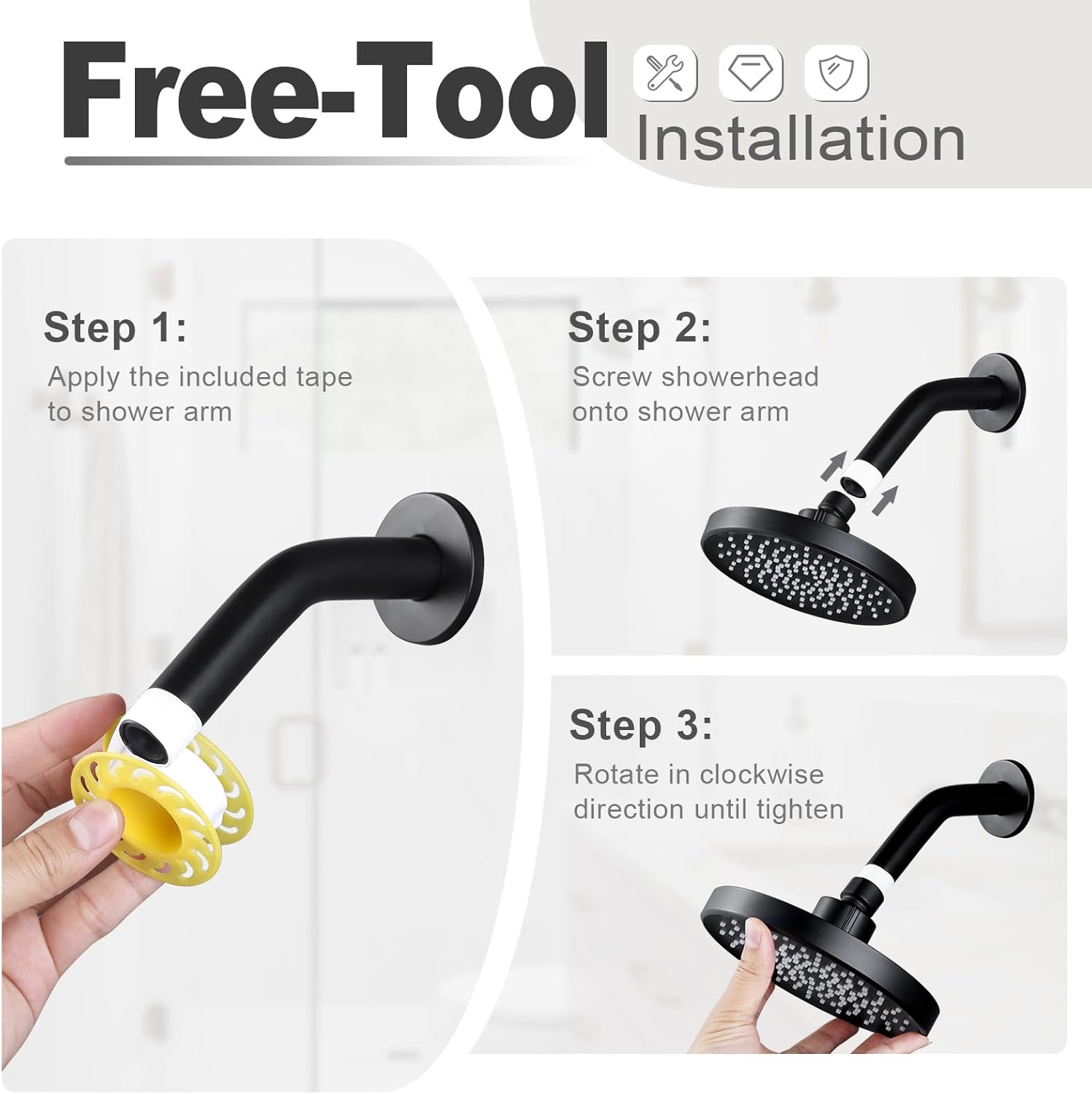 Shower Head High Pressure Rain, Luxury Bathroom Showerhead with Adjustable Angles, Anti-Clogging Silicone Nozzles - 6 Inch Round, Matte Black - Image 5