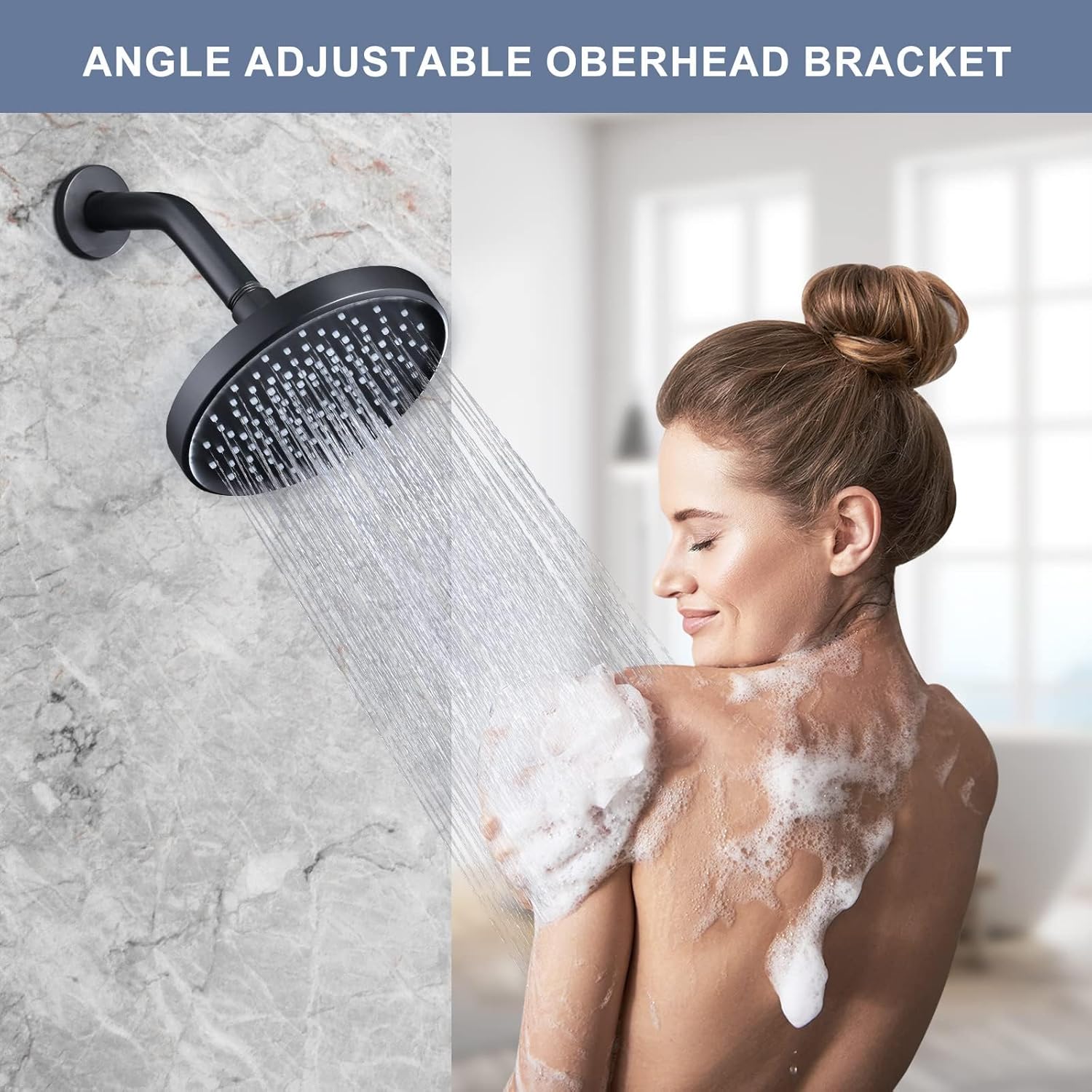 Shower Head High Pressure Rain, Luxury Bathroom Showerhead with Adjustable Angles, Anti-Clogging Silicone Nozzles - 6 Inch Round, Matte Black - Image 7