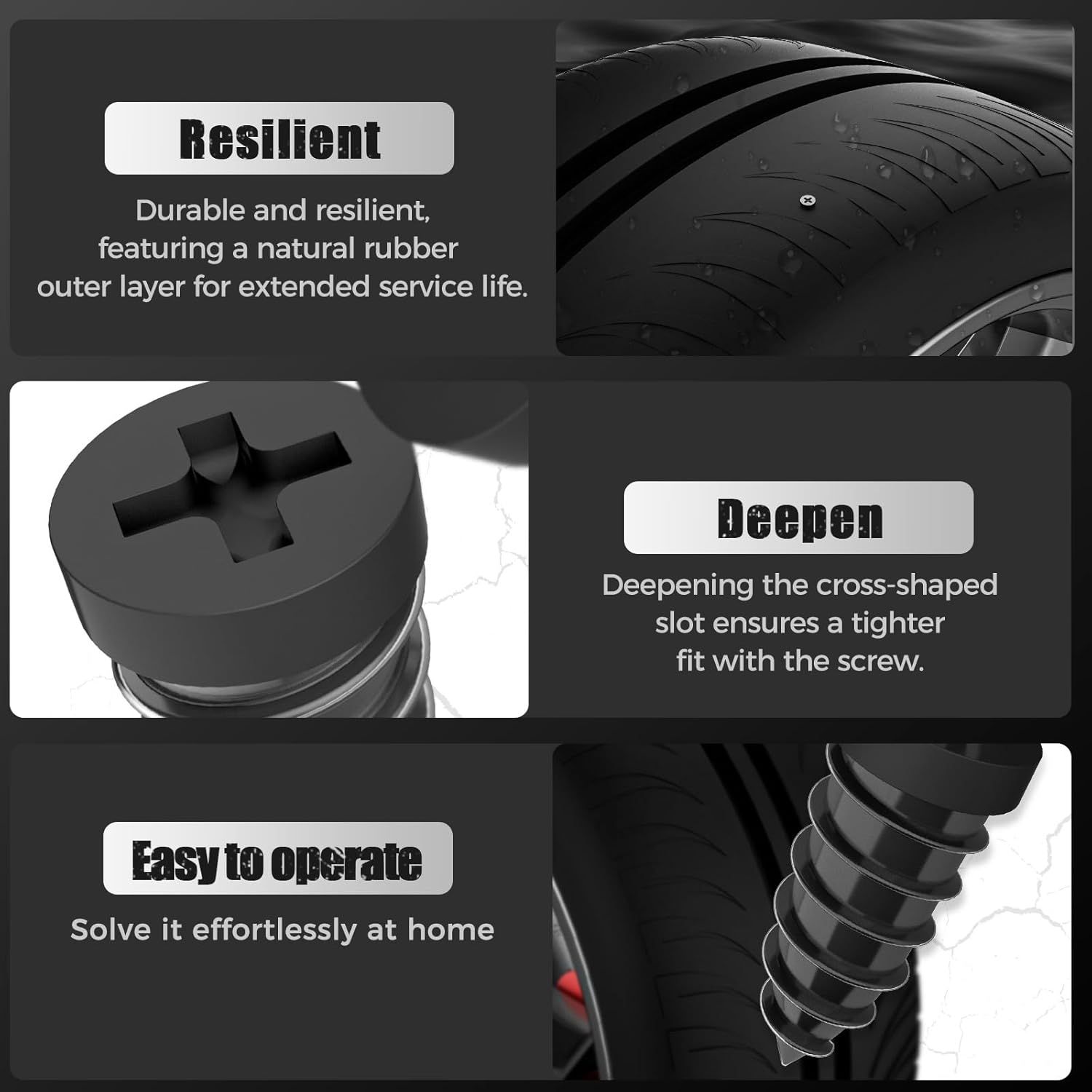 Tire Repair Rubber Nails Kit with 2 Sizes,2026 Tire Repair Tools for Car,Motorcycle,Bike,Tire Repair Screws,Screw in Tire Repair Plugs with Screwdriver (40PC) - Image 4