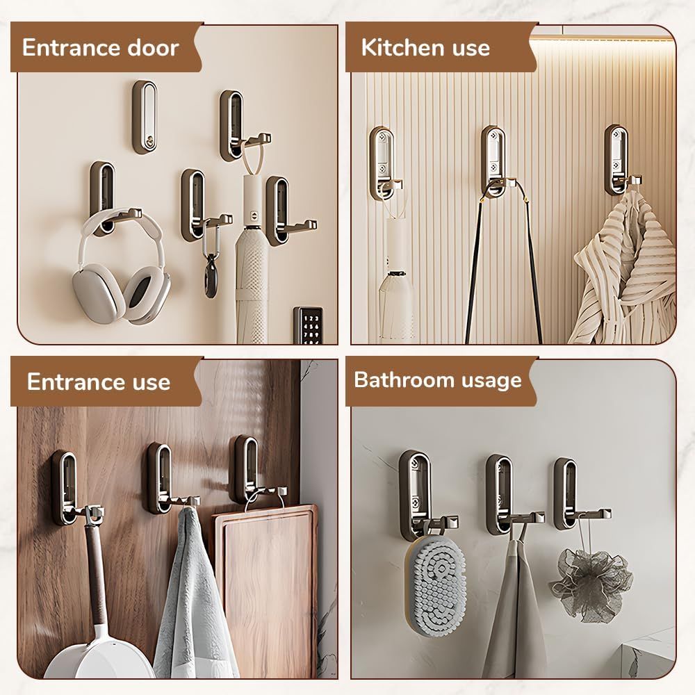 Folding Coat Hooks,Retractable Wall Closet Hooks,Heavy Duty Hook Bathroom Towel Hooks Robe Hooks Wall Mounted for Hanging Coat Towels Clothes (Brown) - Image 3