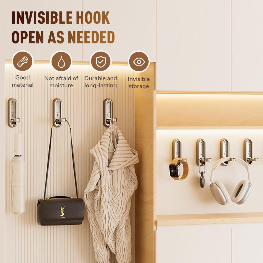 Folding Coat Hooks,Retractable Wall Closet Hooks,Heavy Duty Hook Bathroom Towel Hooks Robe Hooks Wall Mounted for Hanging Coat Towels Clothes (Brown) - Image 6