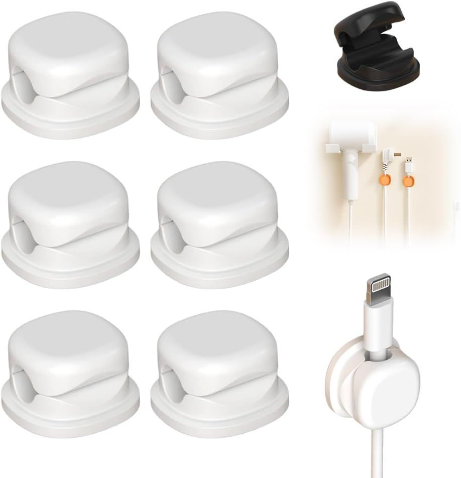 6 Pack Magnetic Cable Clips,2026 New Cord Holder for Nightstand,Magnetic Desk Cord Organizer,Adhesive Wire Holder Charger Holders for Desk,Nightstand,Phone Charger, Computer,Home,Office,Car (White) - Image 1
