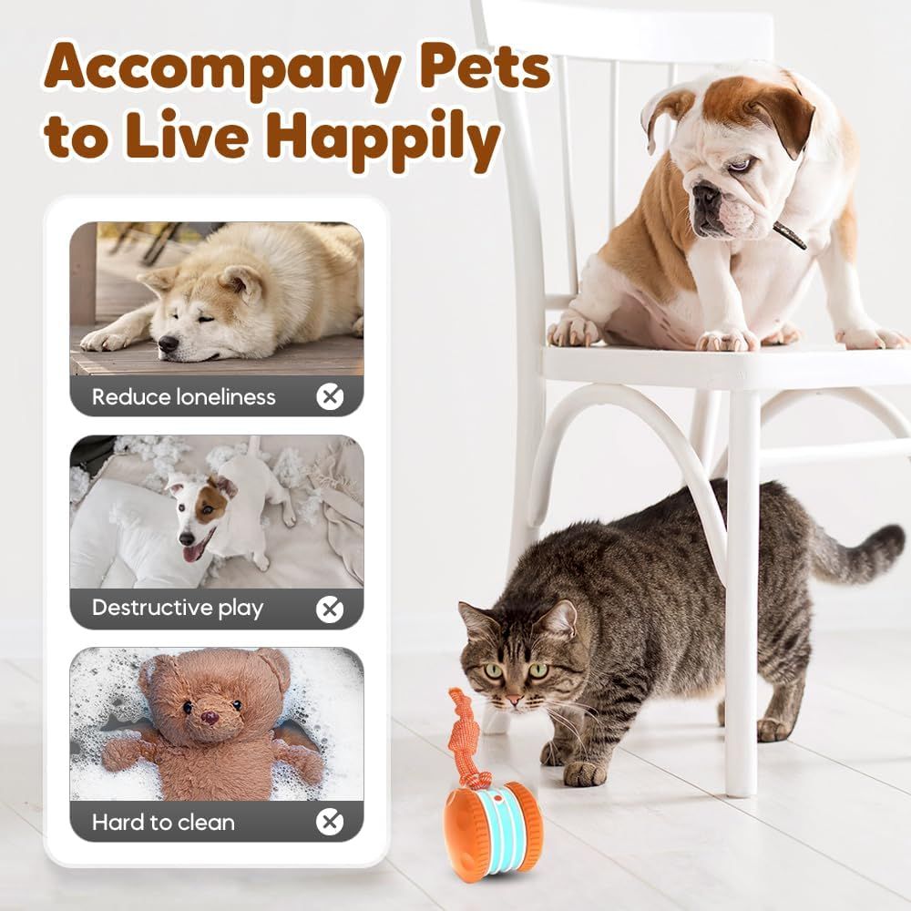 Interactive Dog Toys for Small Large Dogs,Moving Dog Toys to Keep Them Busy,Automatic Electric Rolling Ball with Rope,Dog Interactive Toys for Boredom (Orange) - Image 4