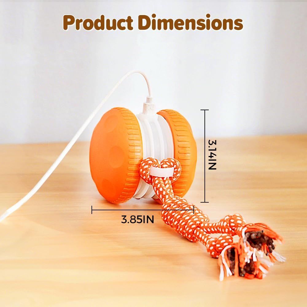 Interactive Dog Toys for Small Large Dogs,Moving Dog Toys to Keep Them Busy,Automatic Electric Rolling Ball with Rope,Dog Interactive Toys for Boredom (Orange) - Image 5