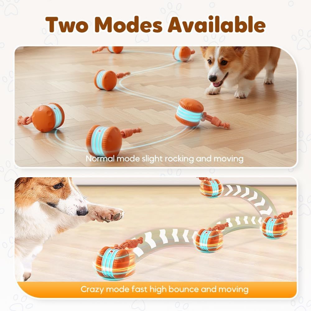 Interactive Dog Toys for Small Large Dogs,Moving Dog Toys to Keep Them Busy,Automatic Electric Rolling Ball with Rope,Dog Interactive Toys for Boredom (Orange) - Image 6