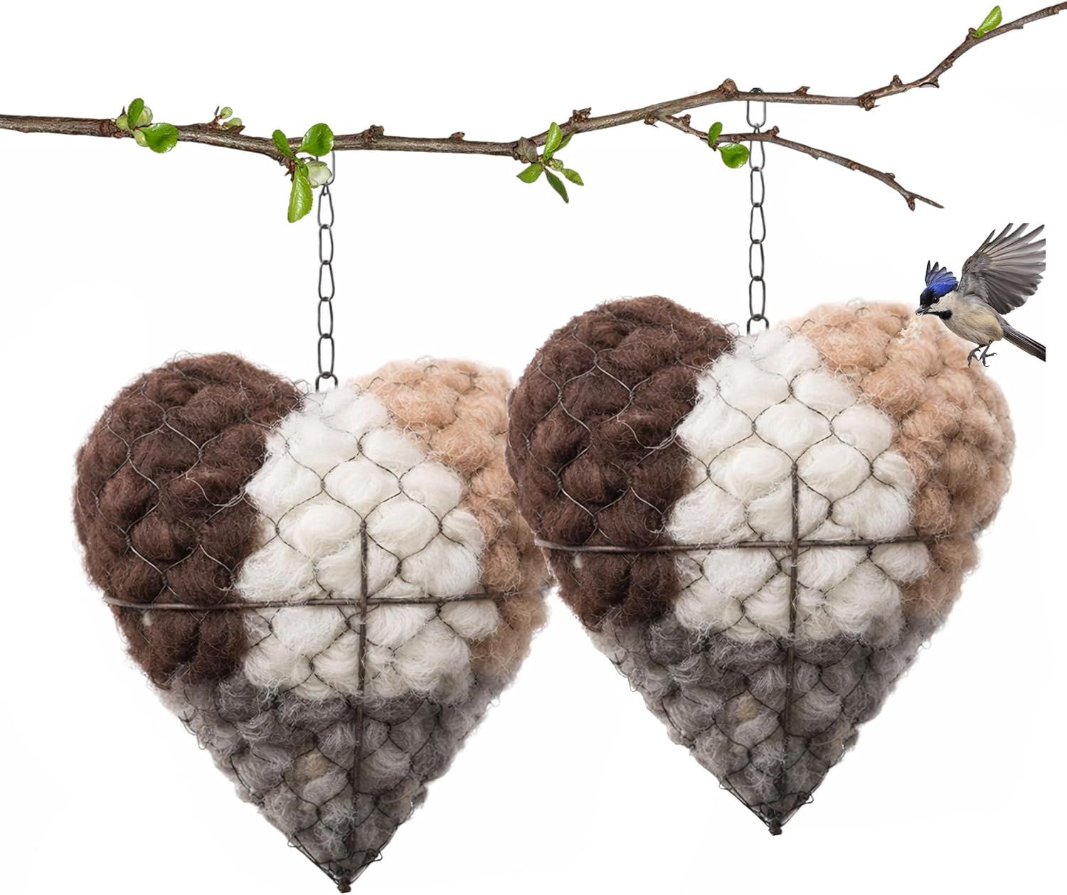 2PCS Alpaca Fiber Bird Nesting, Handmade Alpaca Fiber Bird Nesting Heart (Stuffable), 3 Bags of Nesting Materials, Warm Nests for Winter Birds, for Home Gardens and Wild Birds (2 PCS) - Image 1