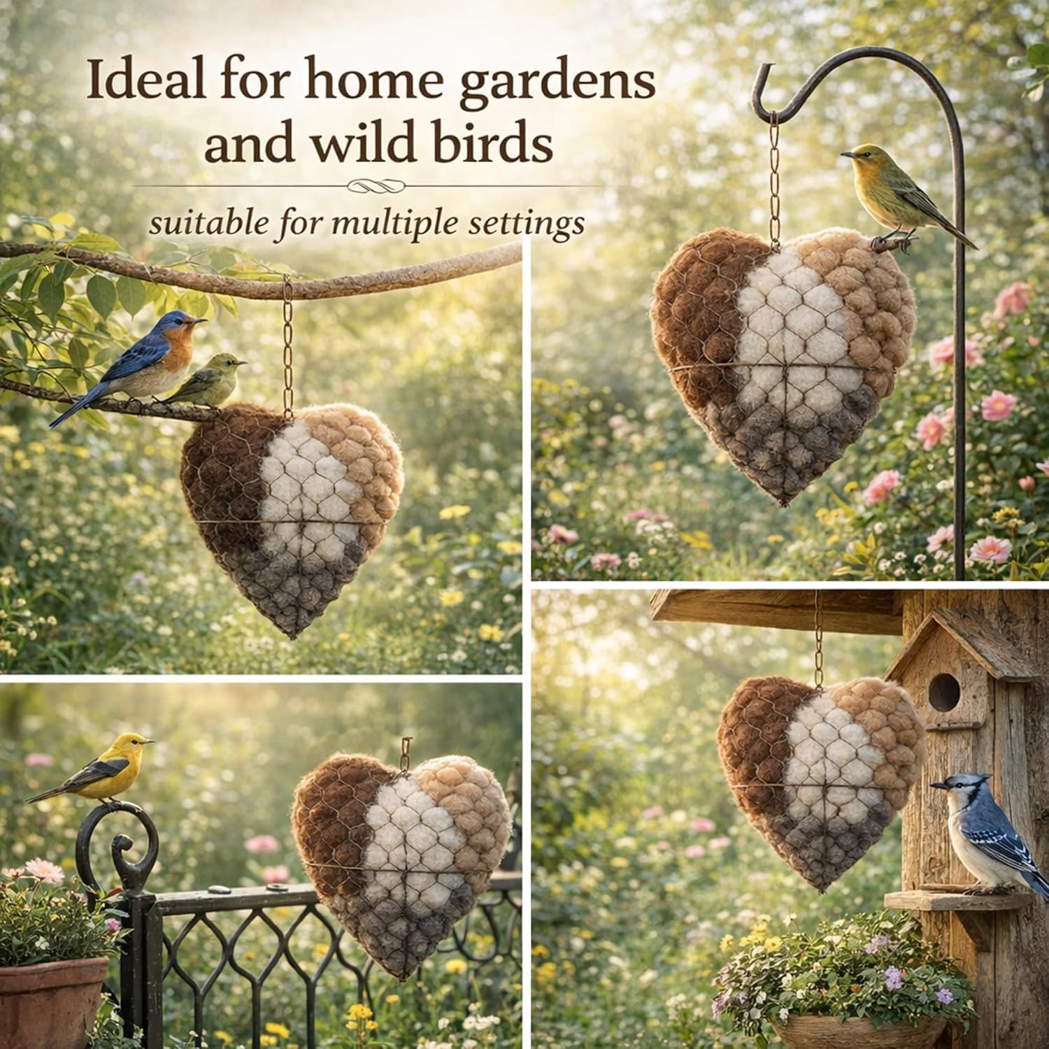 2PCS Alpaca Fiber Bird Nesting, Handmade Alpaca Fiber Bird Nesting Heart (Stuffable), 3 Bags of Nesting Materials, Warm Nests for Winter Birds, for Home Gardens and Wild Birds (2 PCS) - Image 3
