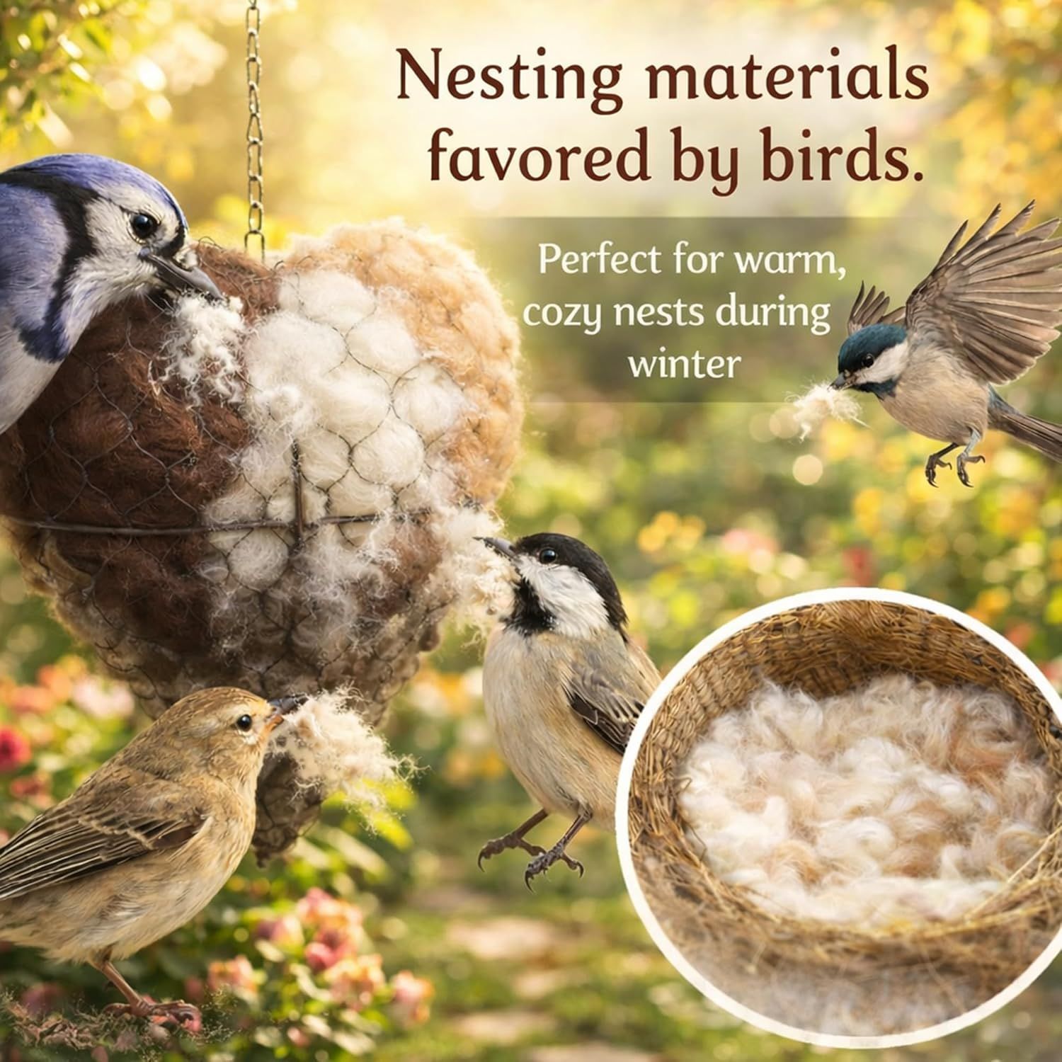2PCS Alpaca Fiber Bird Nesting, Handmade Alpaca Fiber Bird Nesting Heart (Stuffable), 3 Bags of Nesting Materials, Warm Nests for Winter Birds, for Home Gardens and Wild Birds (2 PCS) - Image 4