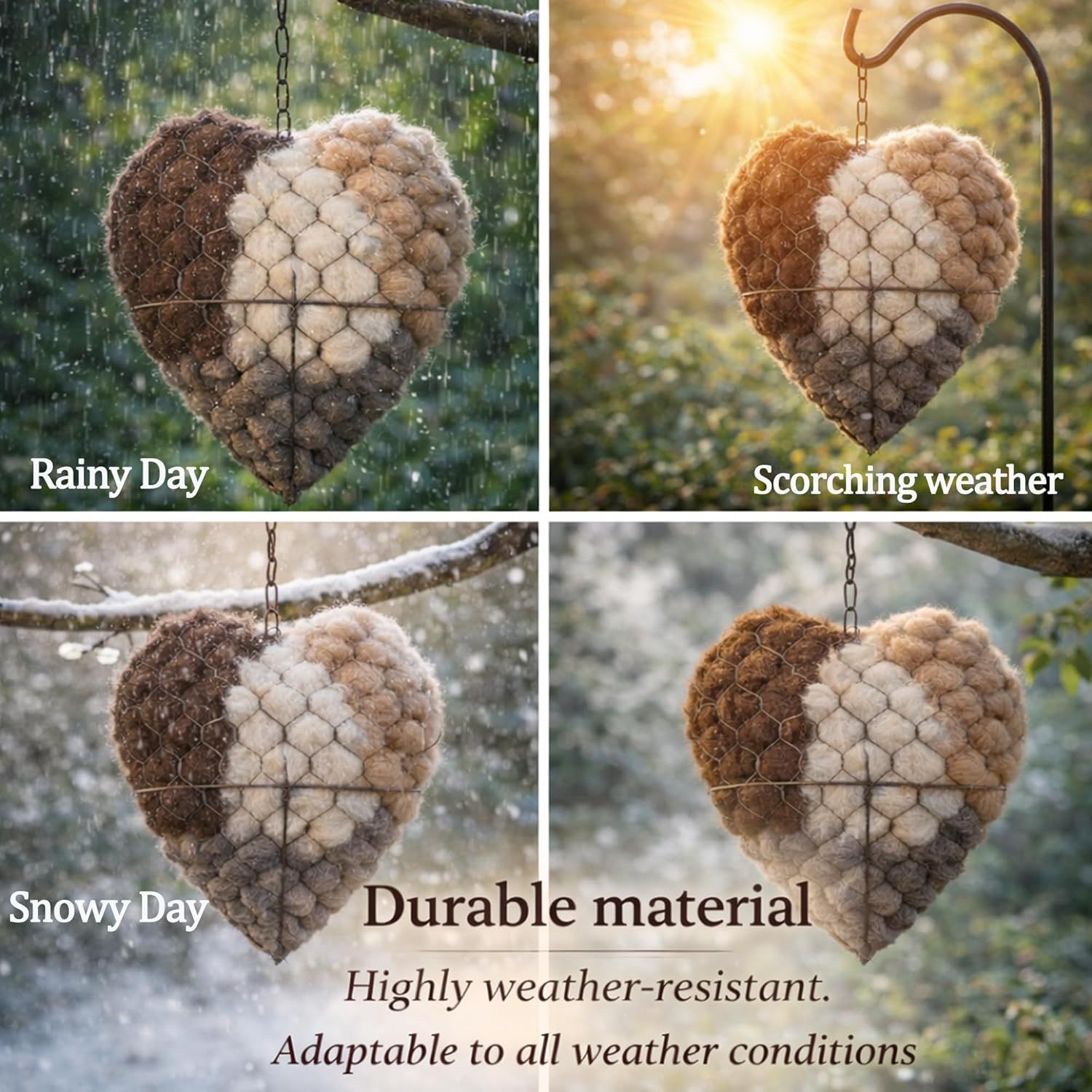 2PCS Alpaca Fiber Bird Nesting, Handmade Alpaca Fiber Bird Nesting Heart (Stuffable), 3 Bags of Nesting Materials, Warm Nests for Winter Birds, for Home Gardens and Wild Birds (2 PCS) - Image 5
