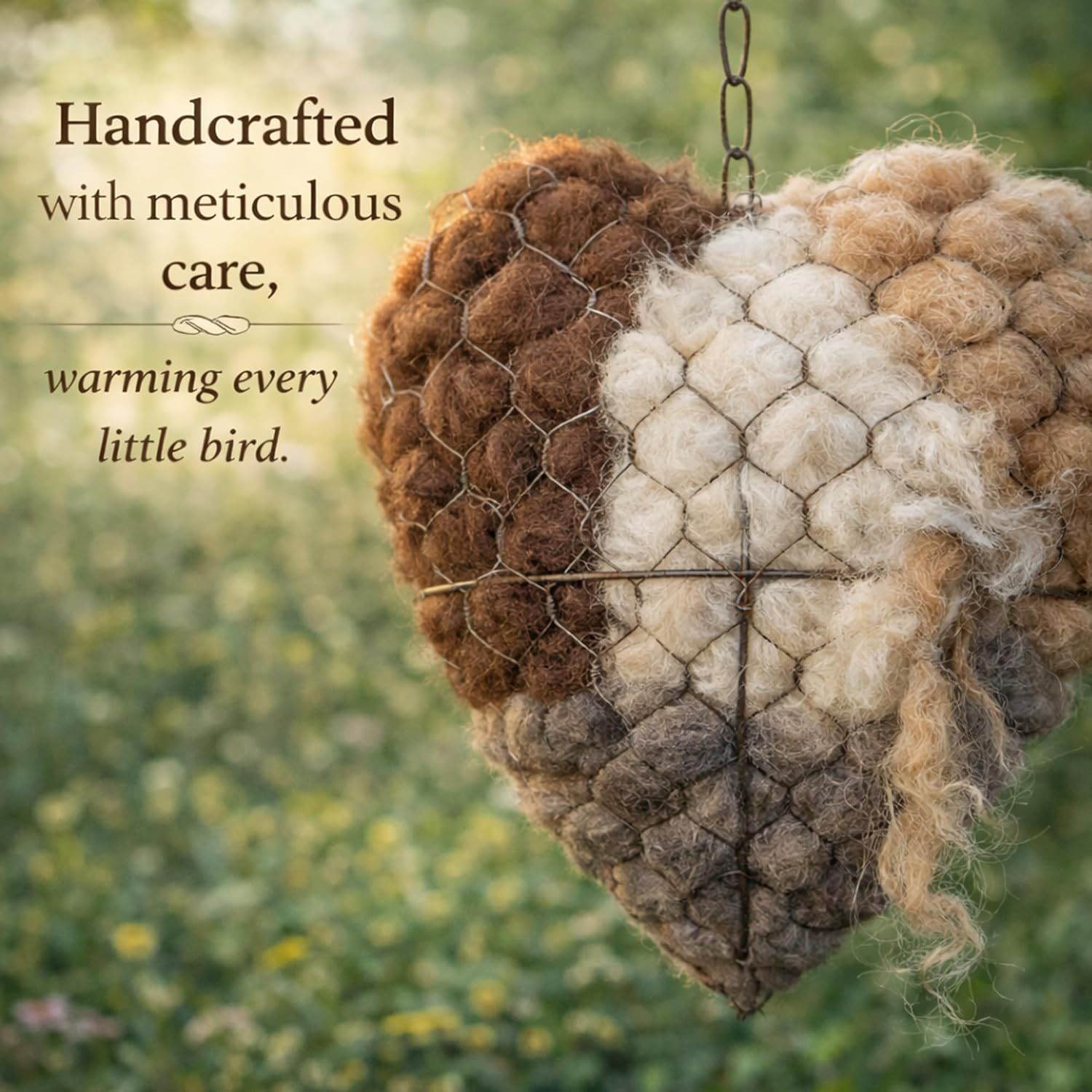 2PCS Alpaca Fiber Bird Nesting, Handmade Alpaca Fiber Bird Nesting Heart (Stuffable), 3 Bags of Nesting Materials, Warm Nests for Winter Birds, for Home Gardens and Wild Birds (2 PCS) - Image 7
