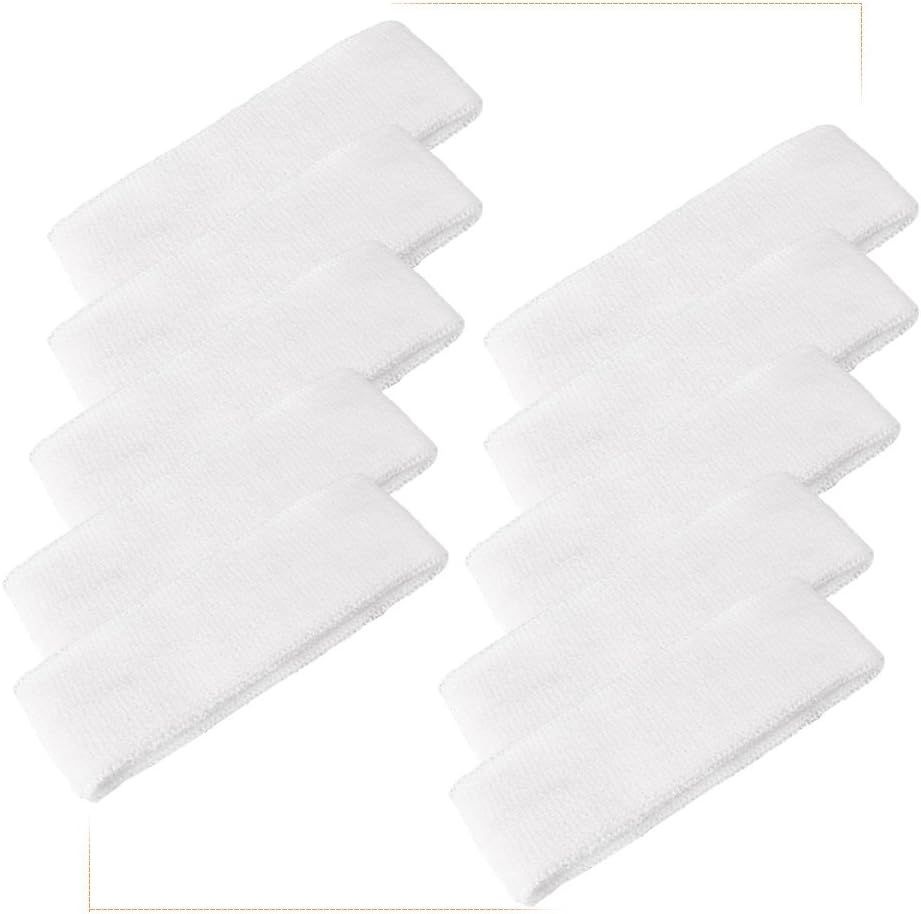 10 PCS White Unisex Sports Sweatband Headband Sweat Absorbing Terry Cloth Bands - Image 1