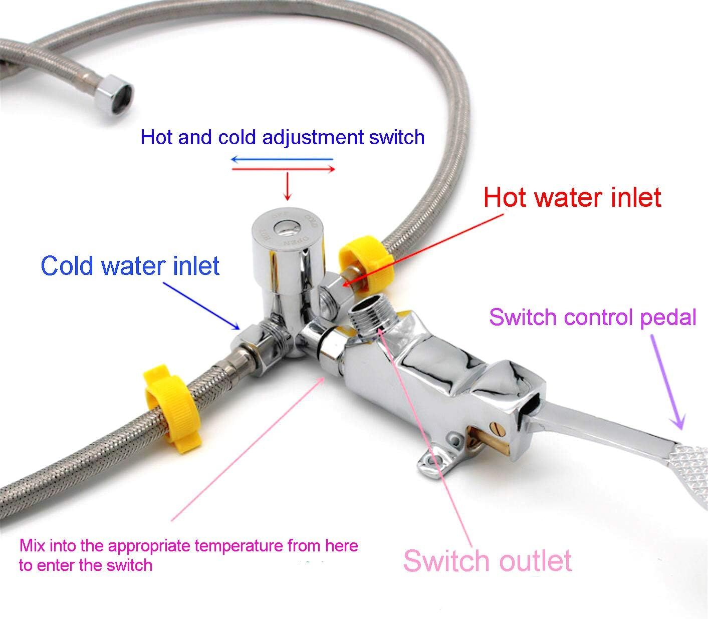 Single Foot Pedal Water Valve Copper Bathroom Faucet for Basin Water Tap Floor Mount Single Pedal Valve Silver - Image 5