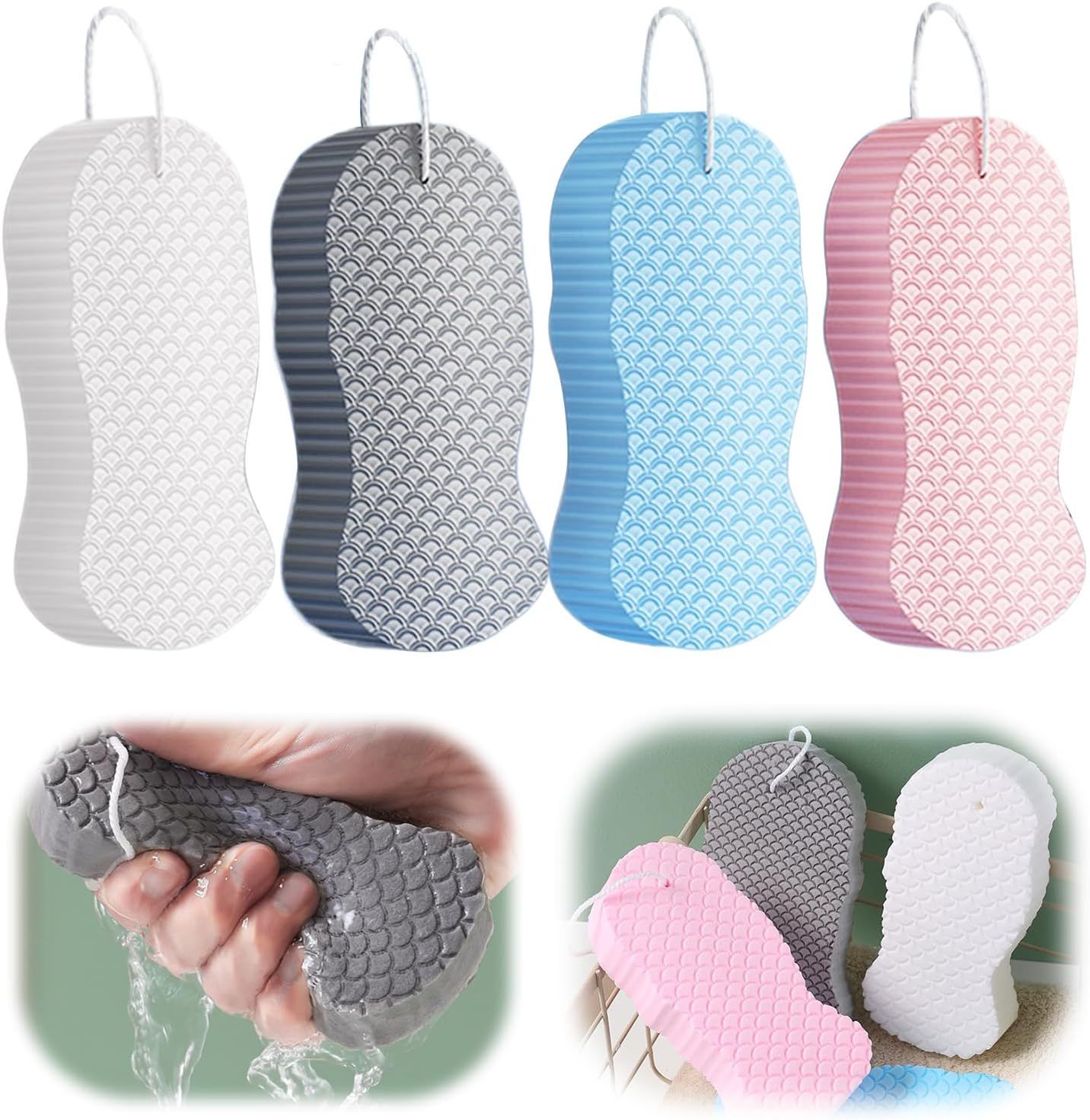 Magic Exfoliating Bath Sponge, Magic Exfoliating Body Scrubber Skin Friendly & Reusable for Adults Women and Men (4 Pcs) - Image 1