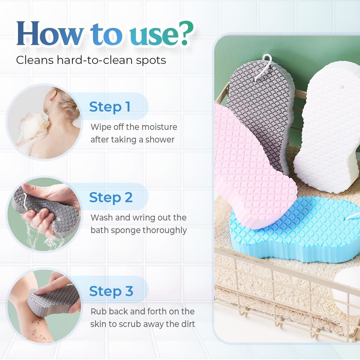 Magic Exfoliating Bath Sponge, Magic Exfoliating Body Scrubber Skin Friendly & Reusable for Adults Women and Men (4 Pcs) - Image 3