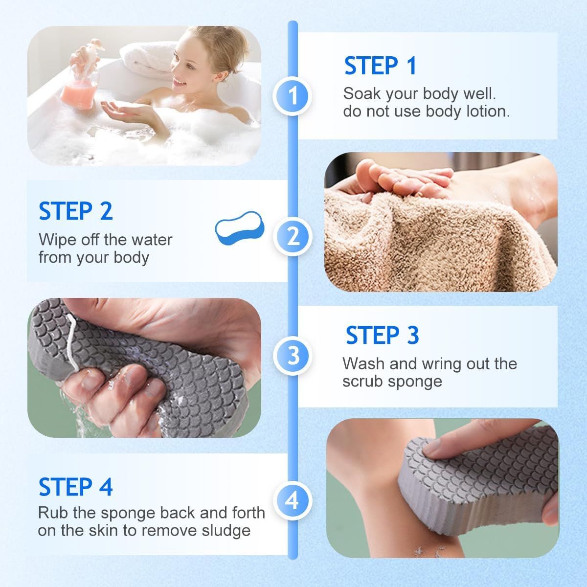 Magic Exfoliating Bath Sponge, Magic Exfoliating Body Scrubber Skin Friendly & Reusable for Adults Women and Men (4 Pcs) - Image 4