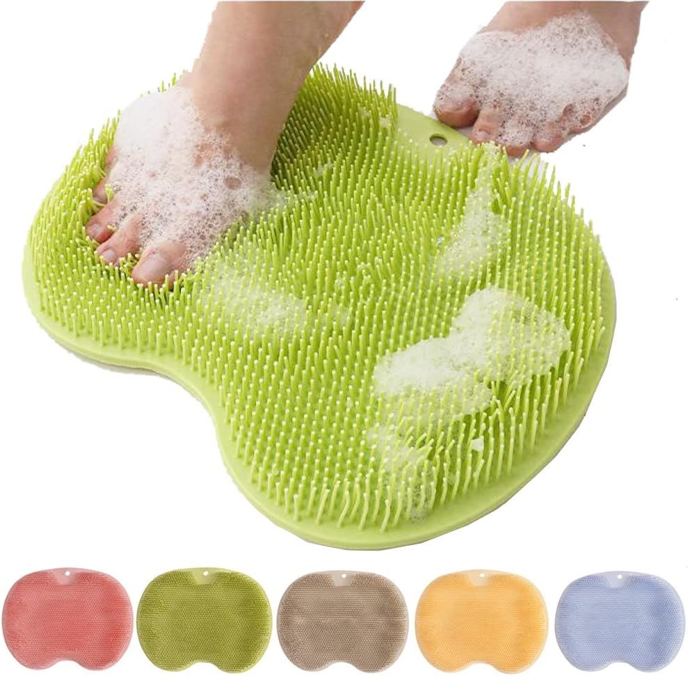 Shower Foot Scrubber Mat with Non-Slip Suction Cups, Foot Back Cleaning Pad Back Washer Exfoliating Bath Wash Pad, Wall Mounted Slip Suction Cups for Use in Cleaner Men and Women (Green) - Image 1
