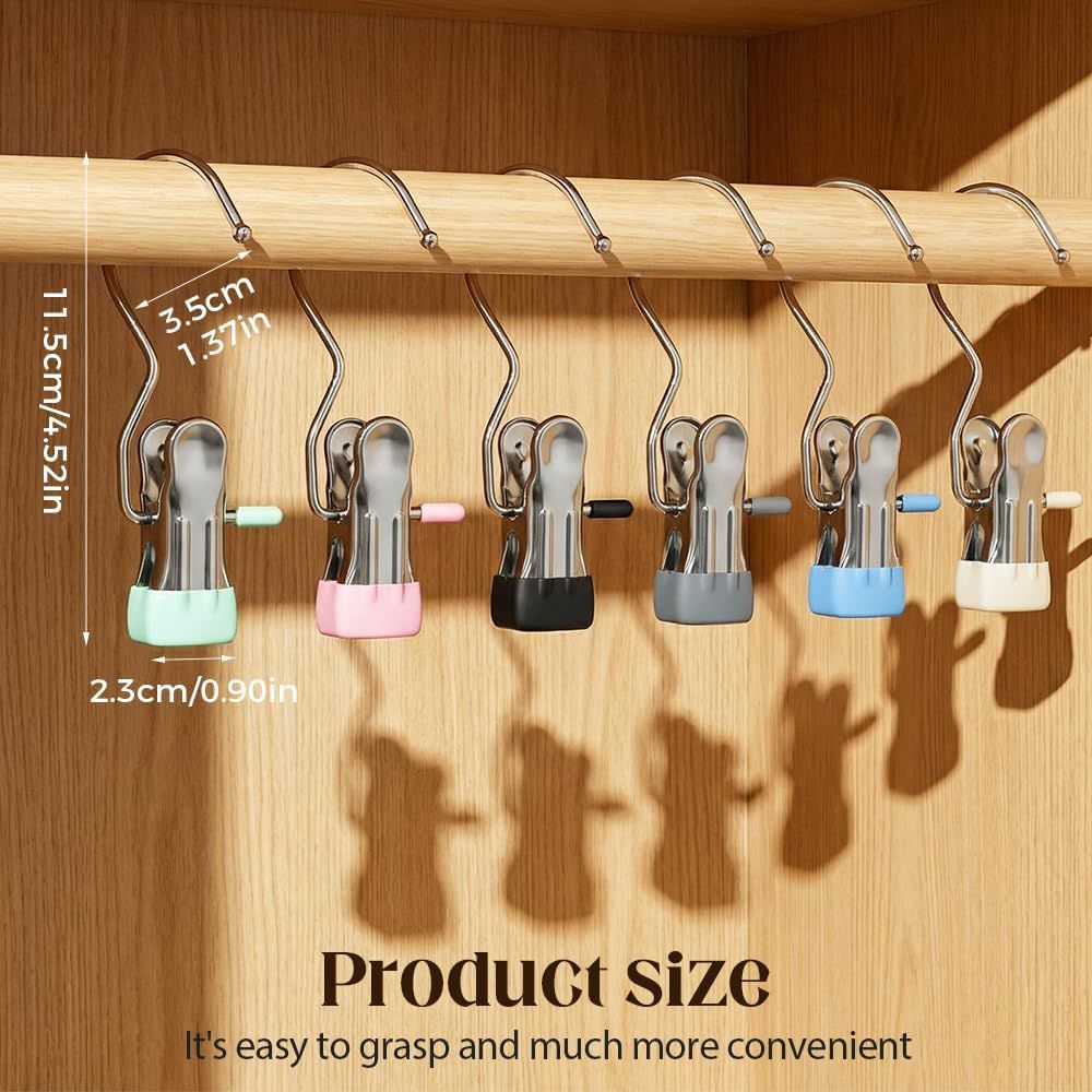 Space-Saving Clothespin Hat Pants Storage Hanging Travel Hook, Stainless Steel Boot Hangers Clips Boot Hangers for Closet, Laundry Hooks Hanging Clips Clothes Pins Socks Towel Clips (Black, 10Pcs) - Image 2