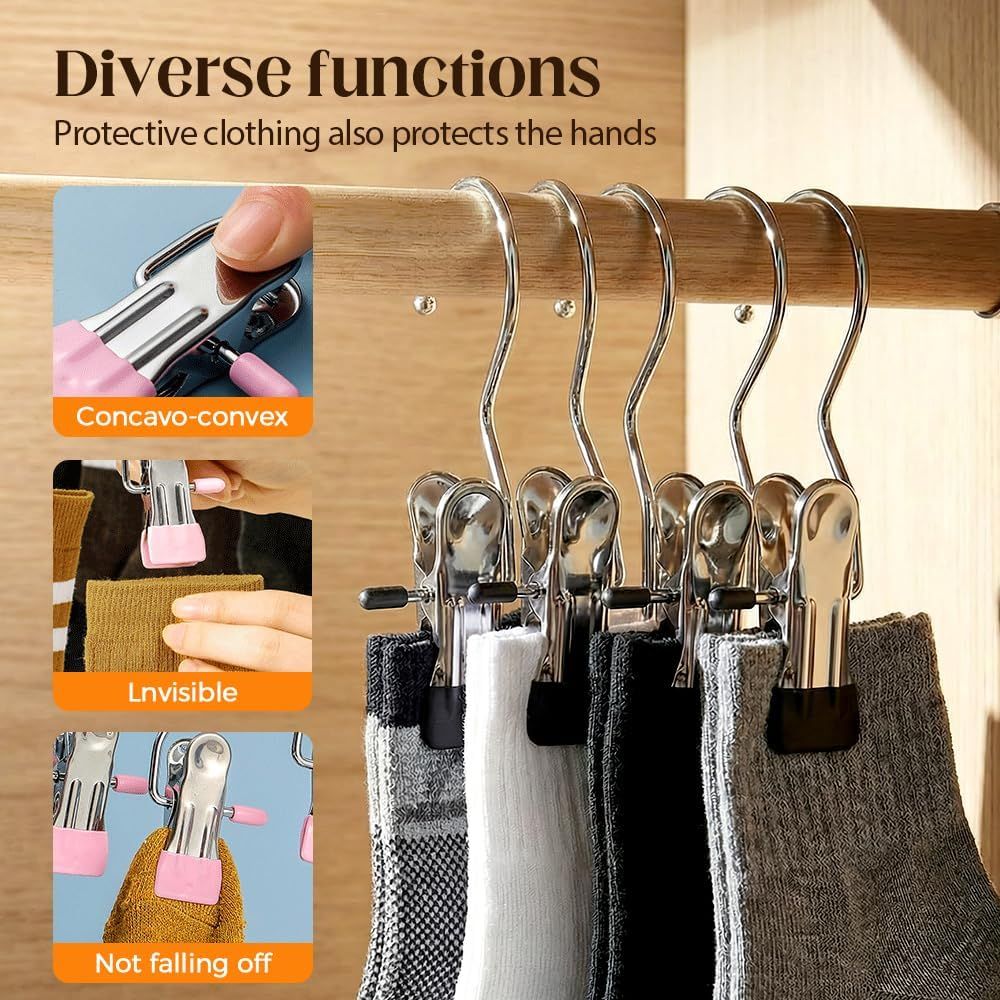Space-Saving Clothespin Hat Pants Storage Hanging Travel Hook, Stainless Steel Boot Hangers Clips Boot Hangers for Closet, Laundry Hooks Hanging Clips Clothes Pins Socks Towel Clips (Black, 10Pcs) - Image 5