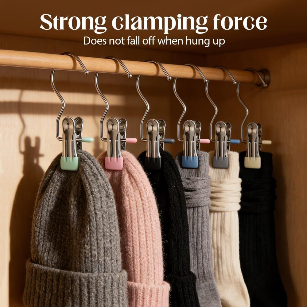 Space-Saving Clothespin Hat Pants Storage Hanging Travel Hook, Stainless Steel Boot Hangers Clips Boot Hangers for Closet, Laundry Hooks Hanging Clips Clothes Pins Socks Towel Clips (Black, 10Pcs) - Image 6