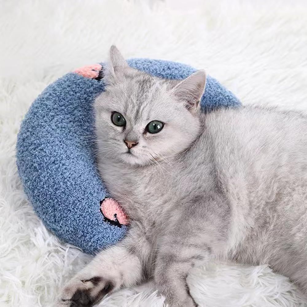 Calming Pillow for Dogs, Pet U Shape Calming Pillow Pet Neck Pillow Dog Calming Pillow for Small Dogs, Ultra Soft Fluffy Pet Calming Toy for Joint Relief Sleeping Improve Machine Washable (Blue-1) - Image 6