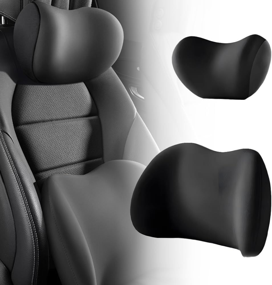 Car Headrest & Lumbar Support Cushion, Ergonomic Car Seat Headrest & Lumbar Cushion with Adjustable Strap for Neck Back Pain Relief, Car Head Rest and Lumbar Pillow Set (Black) - Image 1