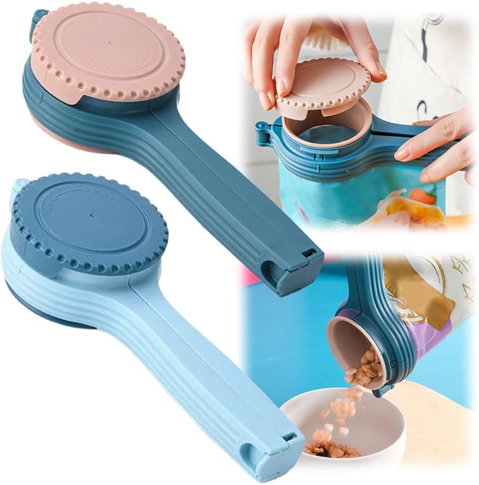 Bag Clip with Pour Spout, Food Bag Sealing Clip, Reusable Plastic Cap Sealer for Snack (2) - Image 1