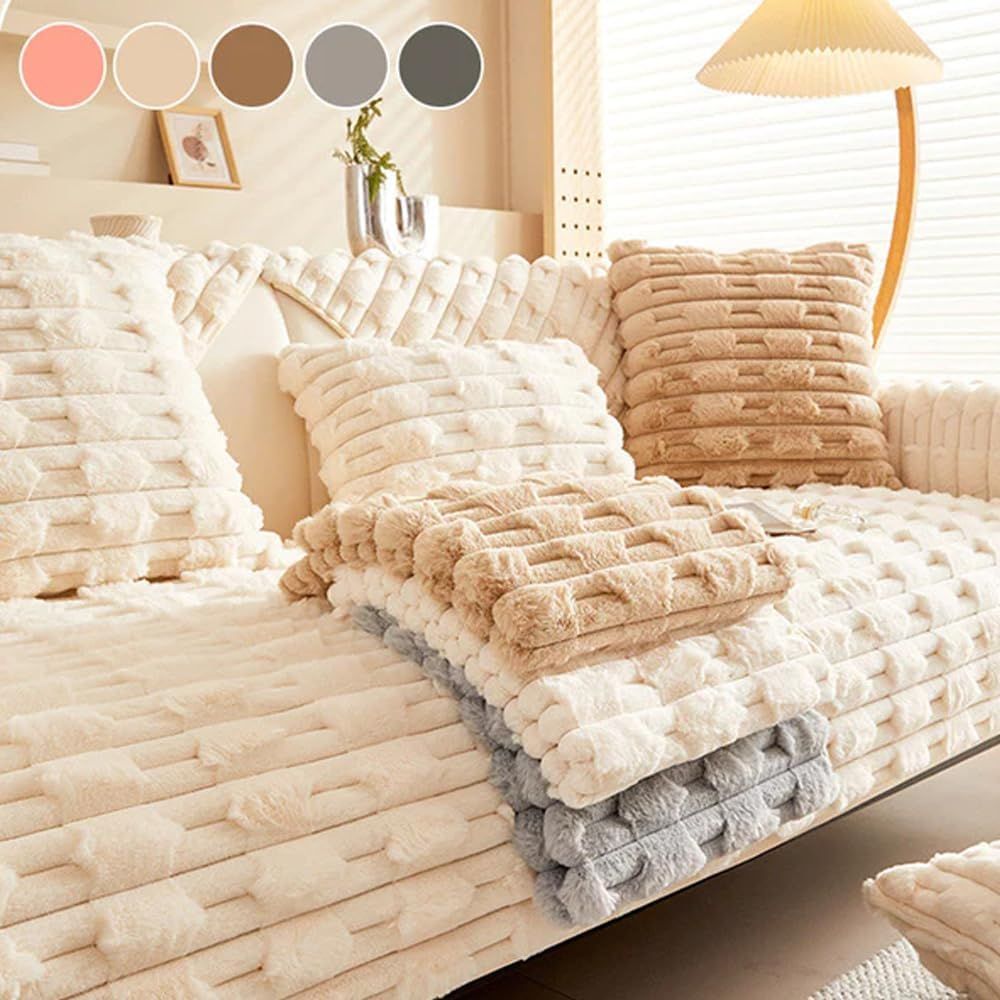 Super Soft Plush Non-Slip Sofa Cushion Covers, Thick Rabbit Plush Sofa Cushion Super Soft Faux Fur Throw Pillow Cover, Fluffy Couch Cushion Covers (Dark Grey, Sofa Cushion 110 * 110cm) - Image 6