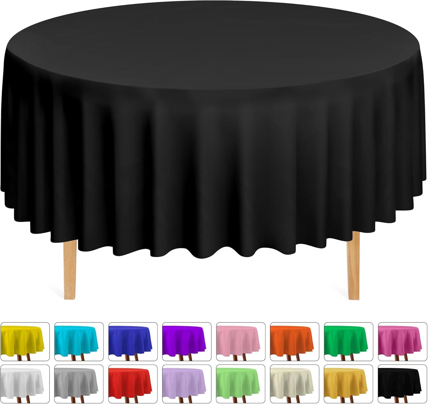 6 Round Tablecloths -BPA- Free Plastic, 84 inch, Dining Table Cover, Black - Image 1