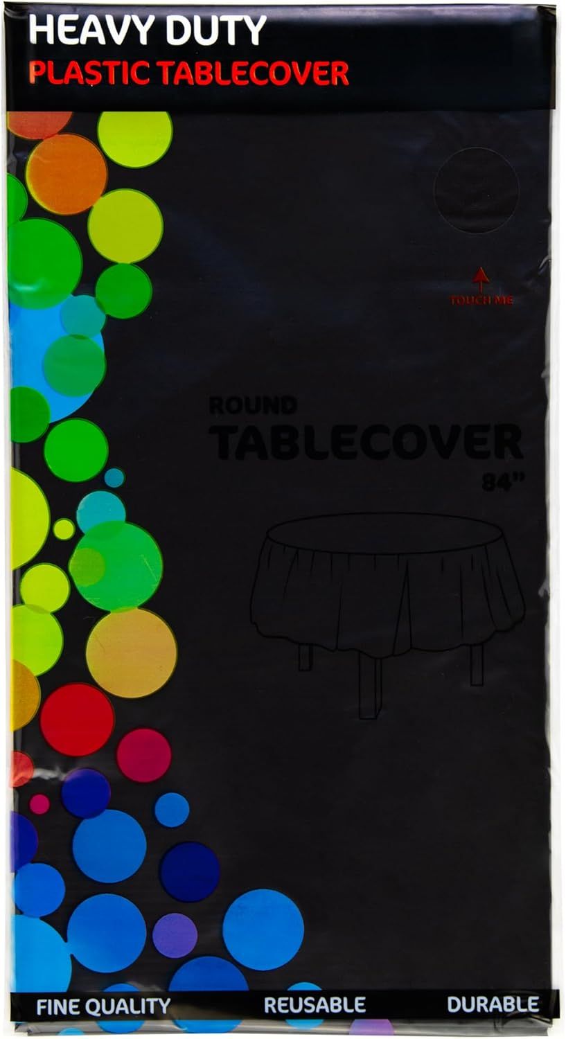 6 Round Tablecloths -BPA- Free Plastic, 84 inch, Dining Table Cover, Black - Image 2