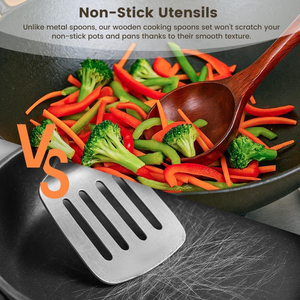 Wooden Ladle for Soup, 3 Size Wooden Spoons for Deep Pot & Bowl, Heat Resistant Handles, Non-Stick Wood Kitchen Utensils Set for Cooking, Serving and Stirring Thick Stews, House Warming Gifts - Image 6