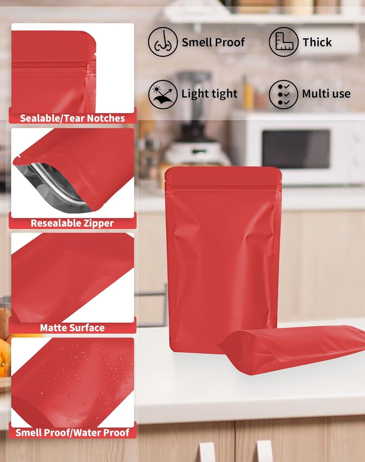 100 Pack Resealable Stand Up Bags,7.9