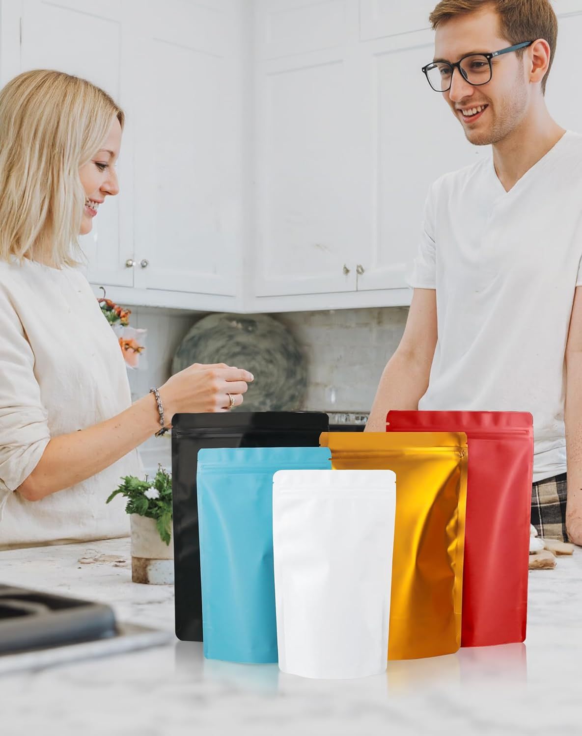 100 Pack Resealable Stand Up Bags,7.9