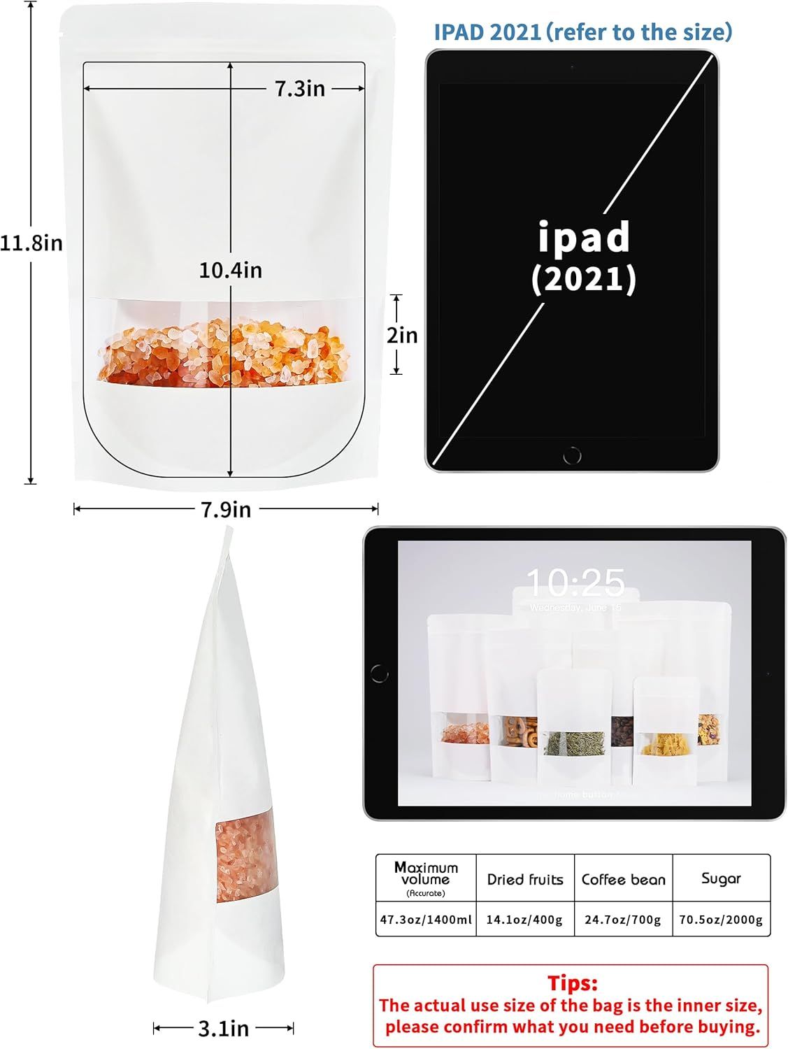 100 Pcs White Paper Bags with Window, 7.9