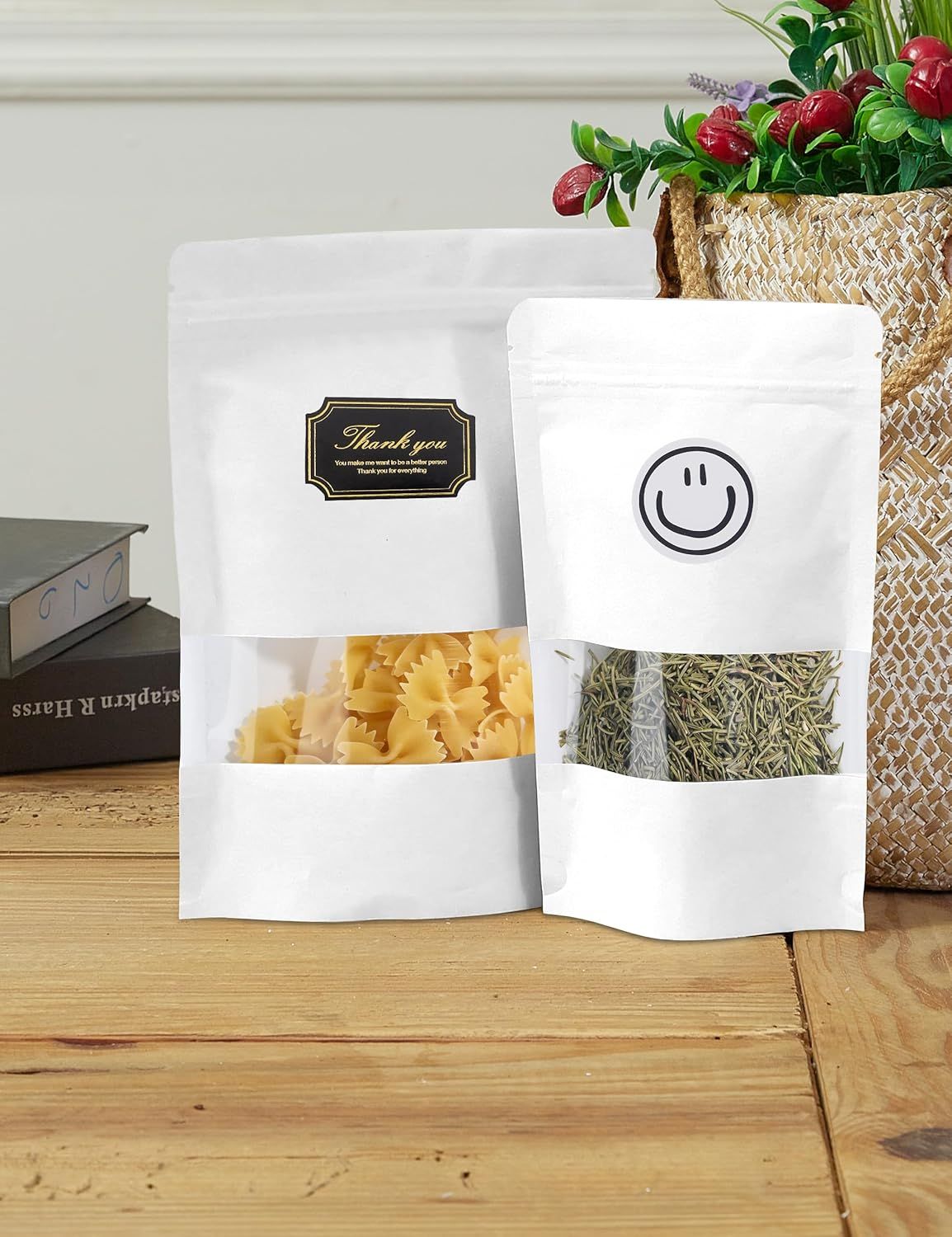 100 Pcs White Paper Bags with Window, 7.9