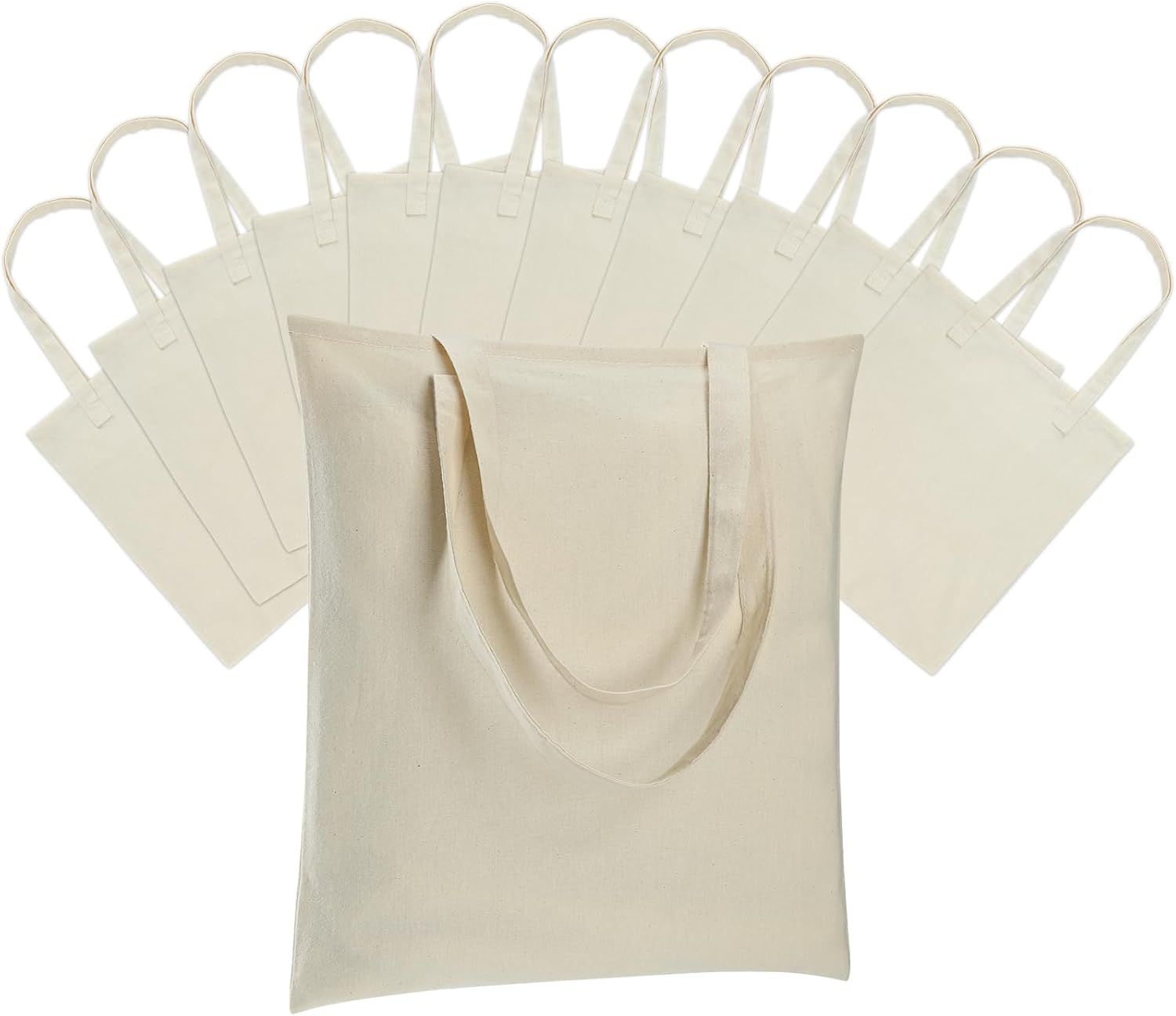 12 Pack Canvas Tote Bag - Lightweight Thin Tote Bags Bulk Blank Shopping Reusable Grocery Bags for DIY Gift Sublimation Activity - Beige - Image 1