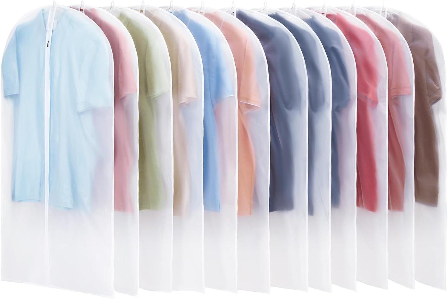 12 Pack Garment Bags for Hanging Clothes - Translucent Suit Bag for Closet Wardrobe Storage Travel - 24