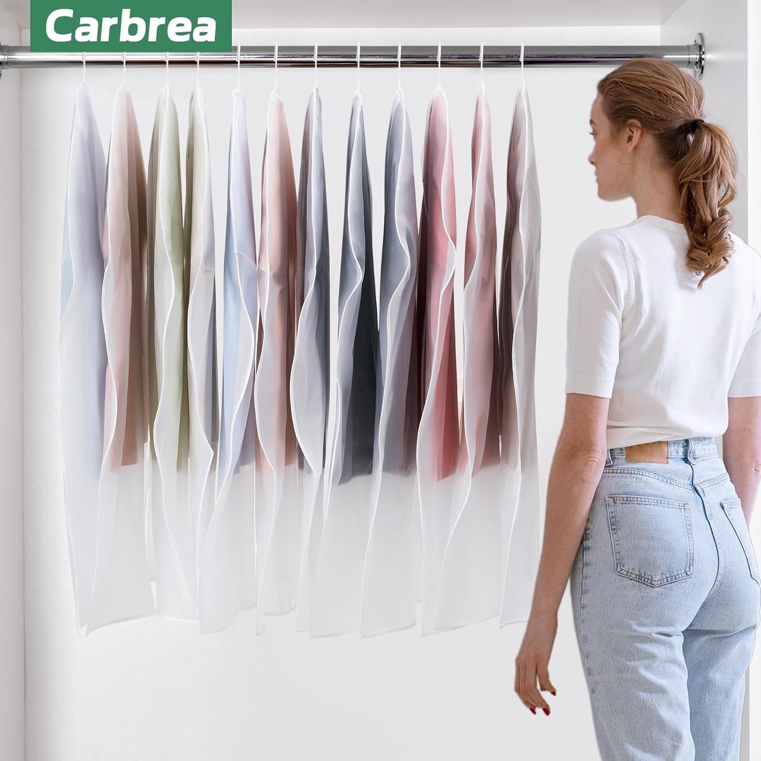 12 Pack Garment Bags for Hanging Clothes - Translucent Suit Bag for Closet Wardrobe Storage Travel - 24