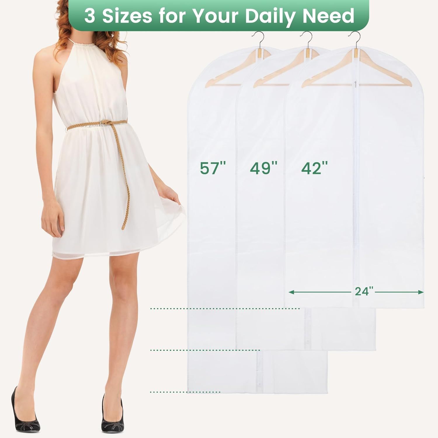 12 Pack Garment Bags for Hanging Clothes - Translucent Suit Bag for Closet Wardrobe Storage Travel - 24
