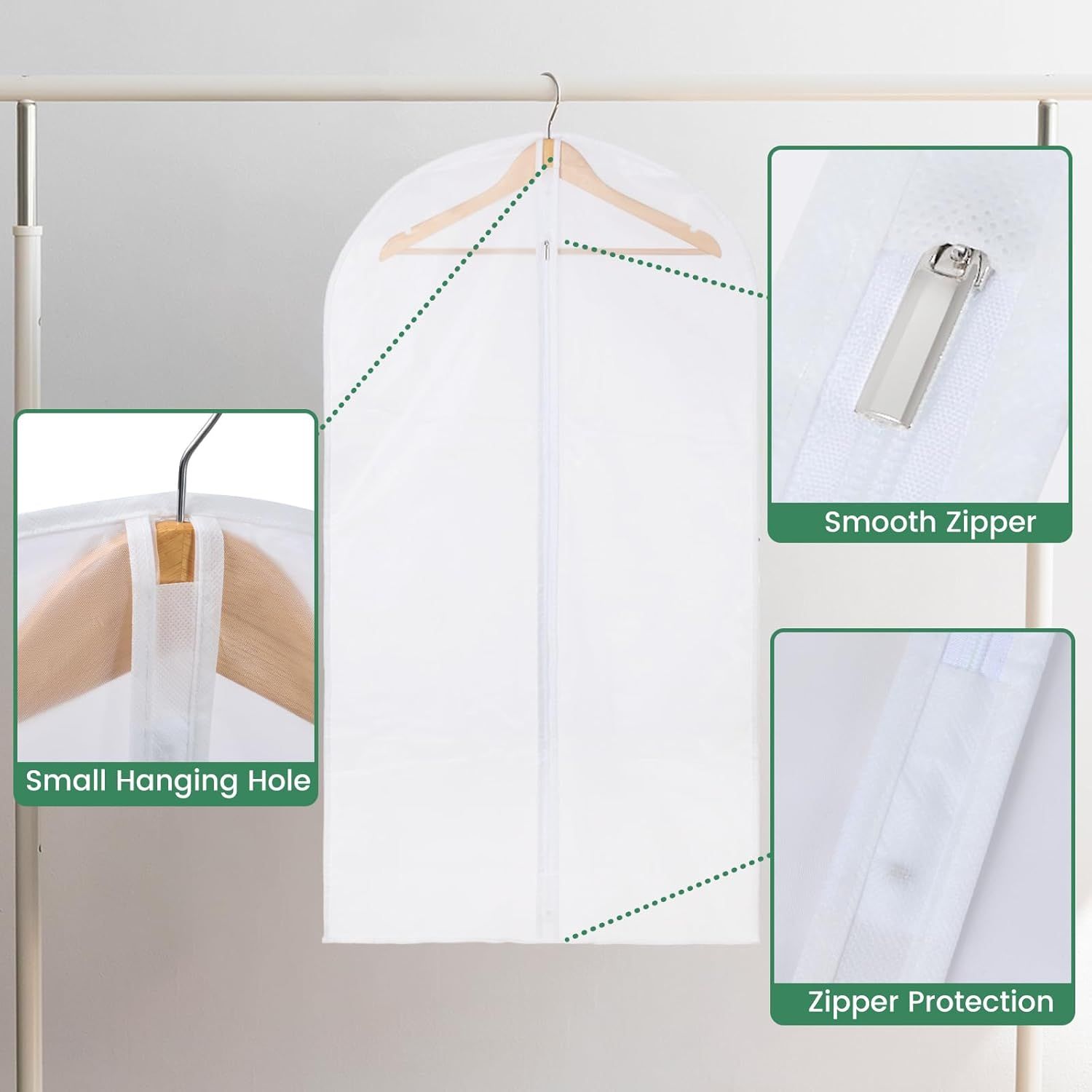 12 Pack Garment Bags for Hanging Clothes - Translucent Suit Bag for Closet Wardrobe Storage Travel - 24