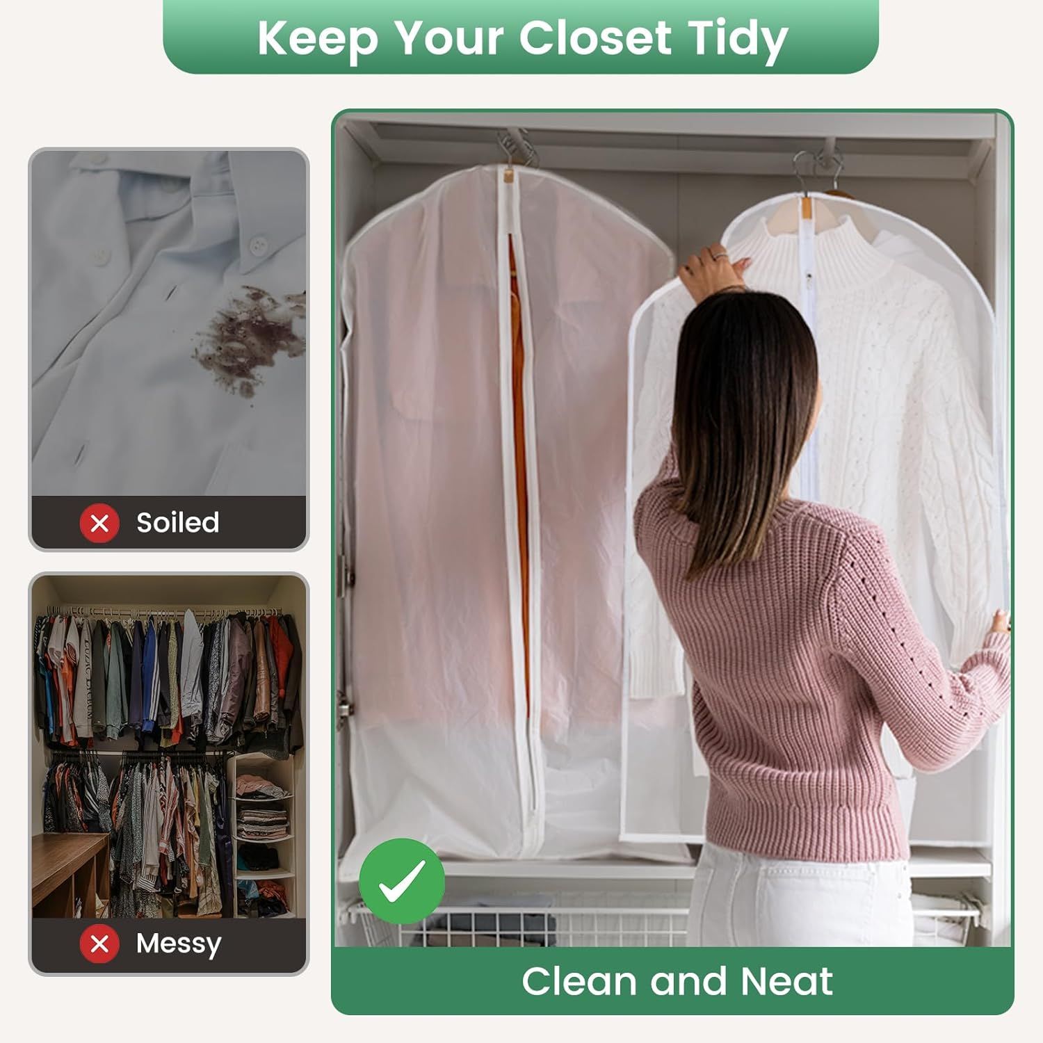 12 Pack Garment Bags for Hanging Clothes - Translucent Suit Bag for Closet Wardrobe Storage Travel - 24