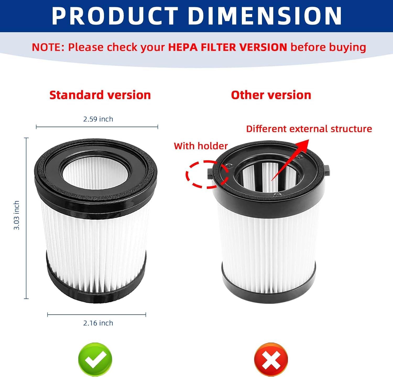 Vacuum Filter Replacement Compatible with Fabuletta FSV001/FSV101,Girnoor G160/G165, Lubluelu 202, Oraimo OSV-102, VacLife VL732 Stick Vacuum Cleaners - 4 Pack - Image 2