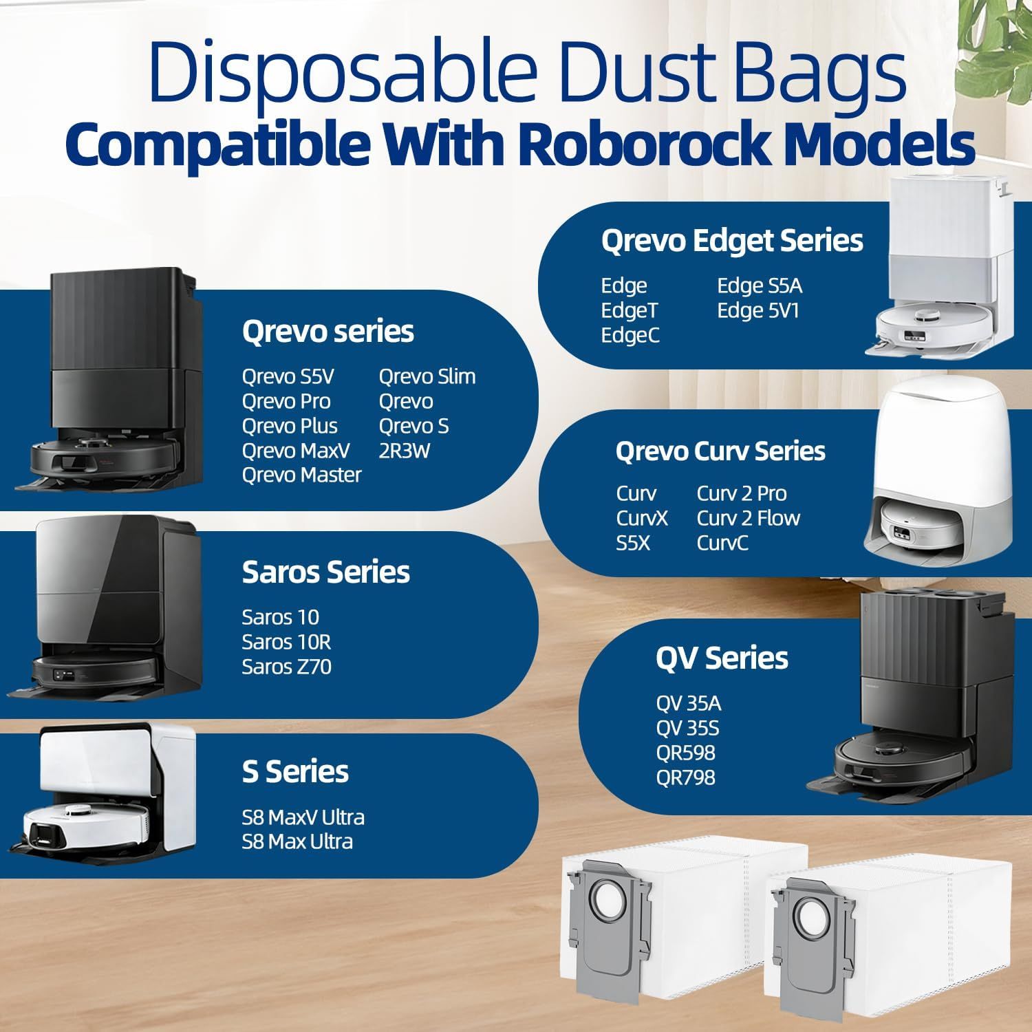 25 Packs Disposable Dust Bags for Roborock QV35A/ Qrevo S5V, Saros 10R/10/Z70, S8 MaxV/Max Ultra, Qrevo MaxV/Pro/Curv/CurvX/Edge/Slim/Edge S5A/Pro/Plus/Master/Qrevo S Robot Vacuum - Image 2