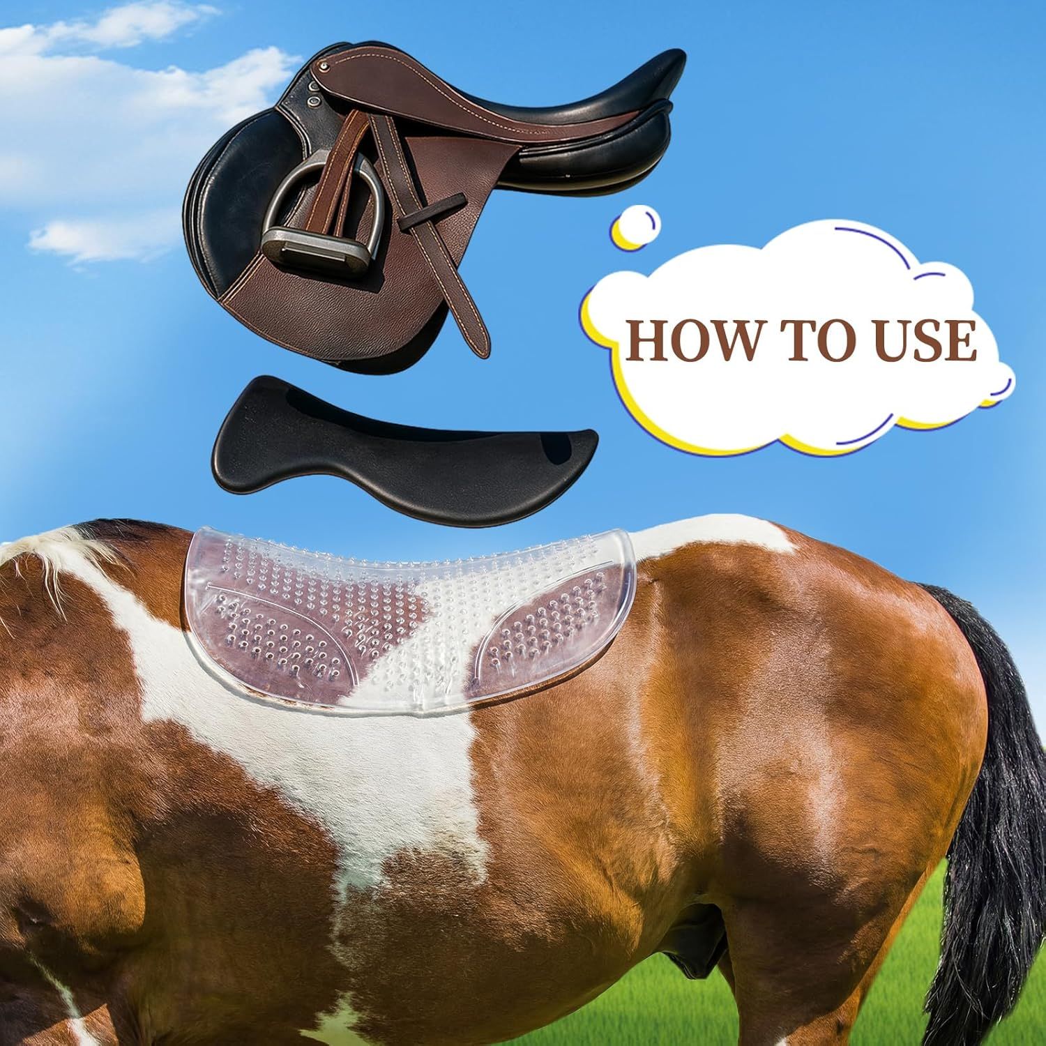 Non Slip Gel Saddle Pad for Horse TPE Half Pad for Back Breathable Provide Ample Cushioning for Injury Prevention and Pressure Relief for Western Horse Under Saddle Dressage Jumping Training - Image 3