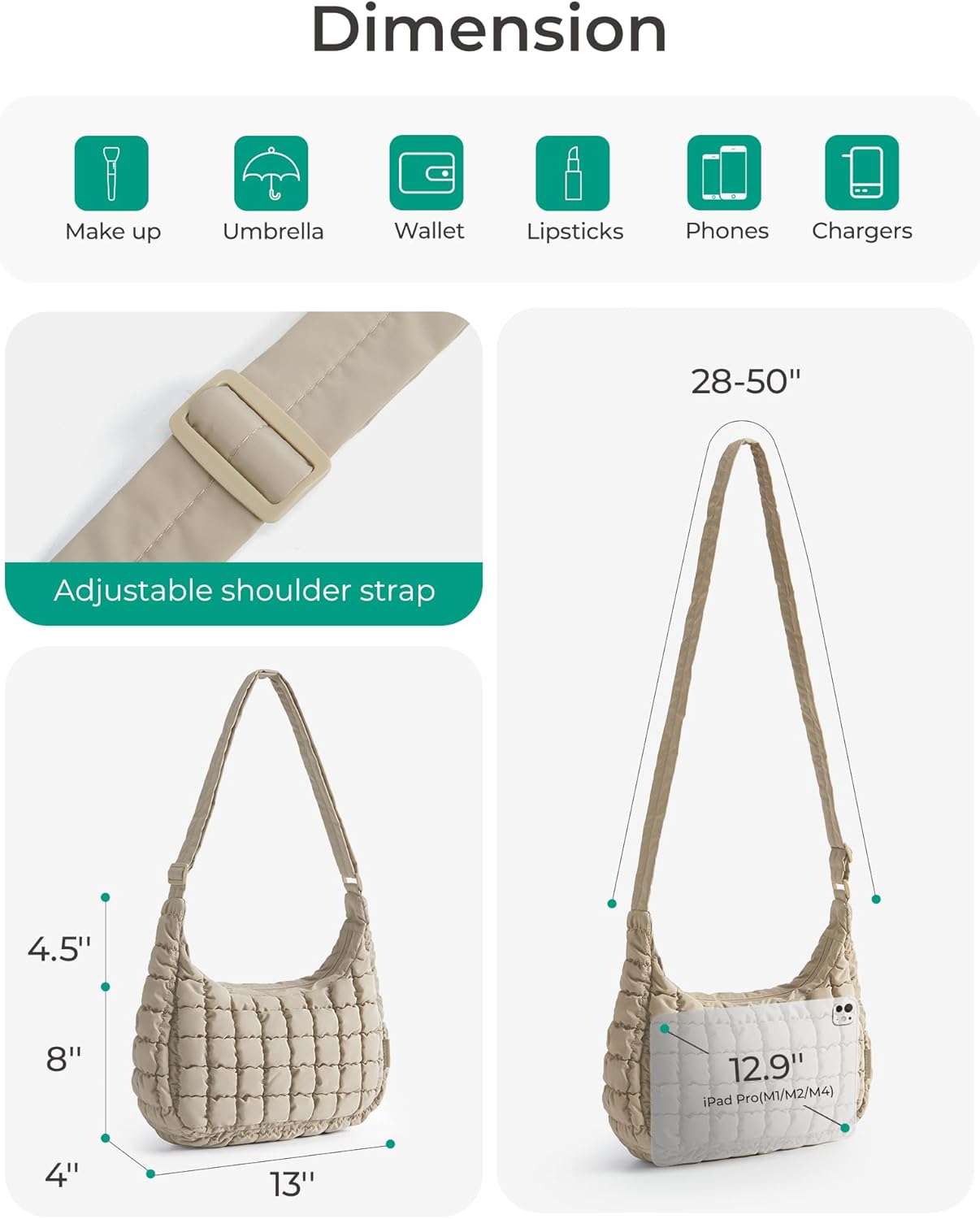 Quilted Crossbody Bag for Women, Lightweight Puffer Purse for Travel, Daily Use & Work | Water-resistant, Puffy Shoulder Bag, w/ Adjustable Strap, Light & Comfortable, Hands-free Bags, Travel Essentials - Image 4